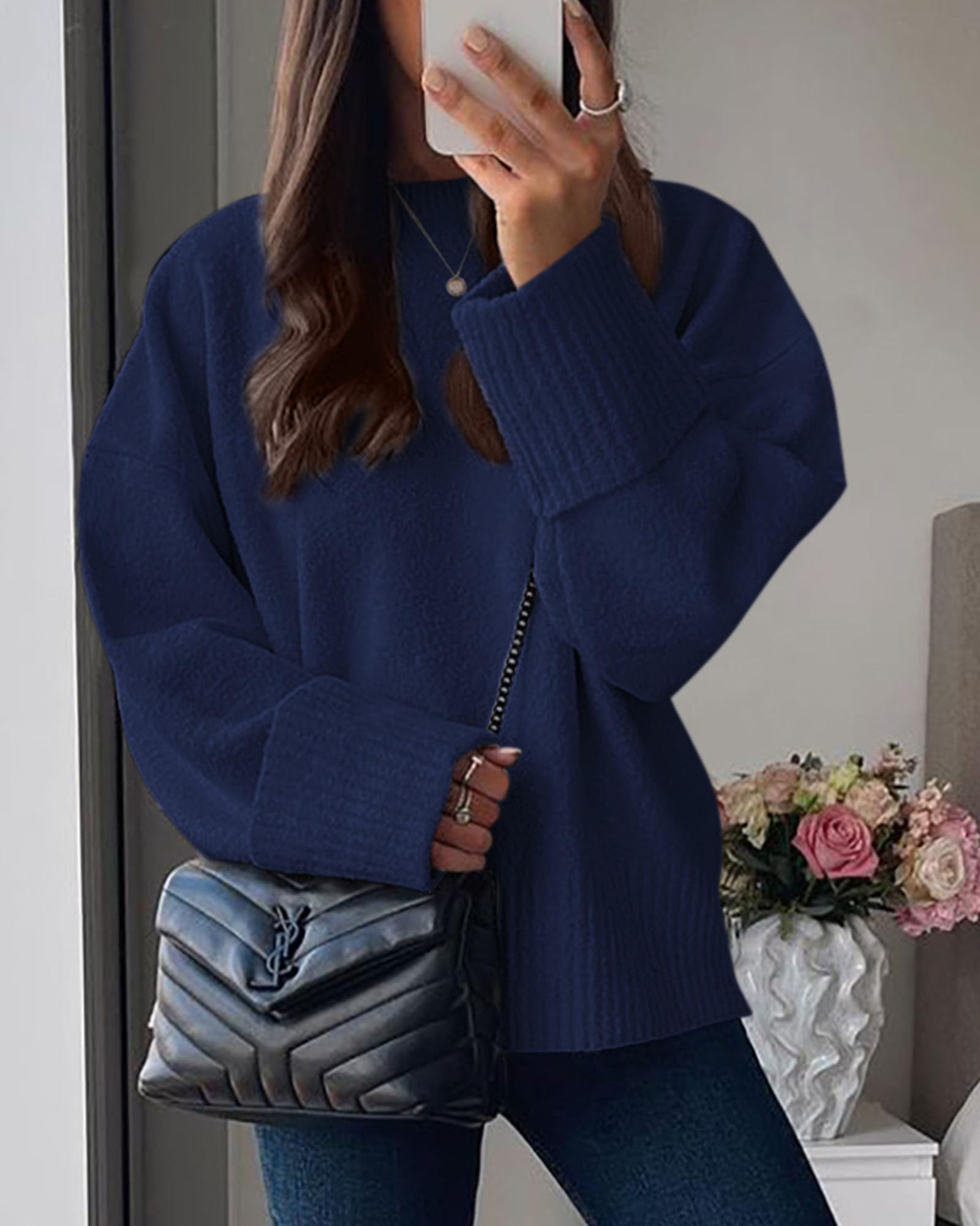 Women's Fall Fashion Cozy Oversized Sweaters(Navy,XS)
