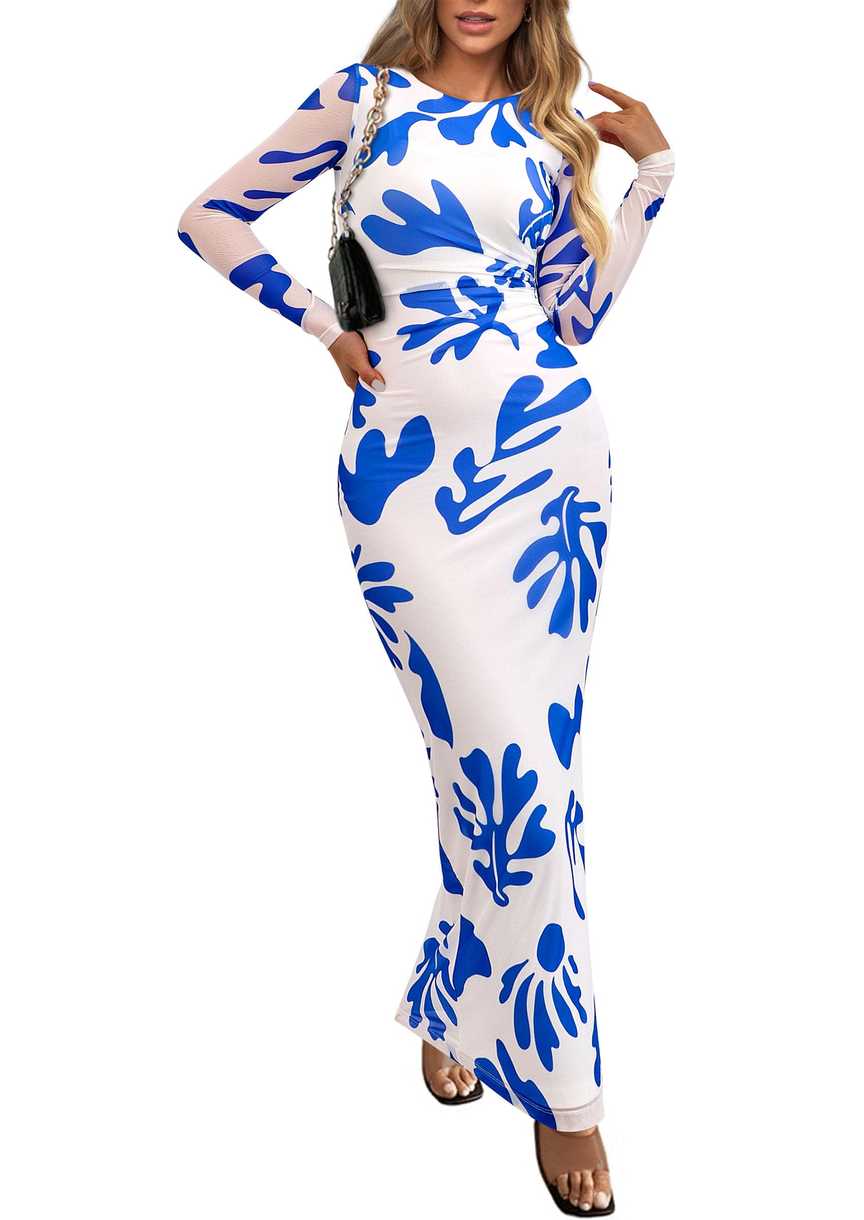 Women's Floral Bodycon Maxi Fall Dress