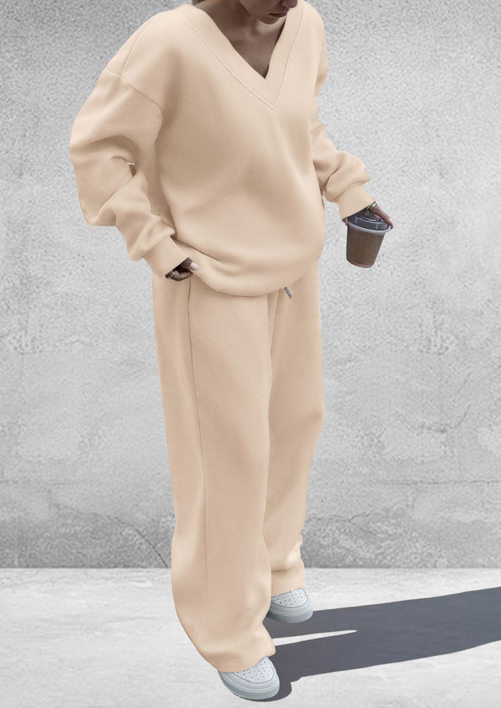 Womens 2 Piece Outfits Fall Sweatsuits,Beige,S