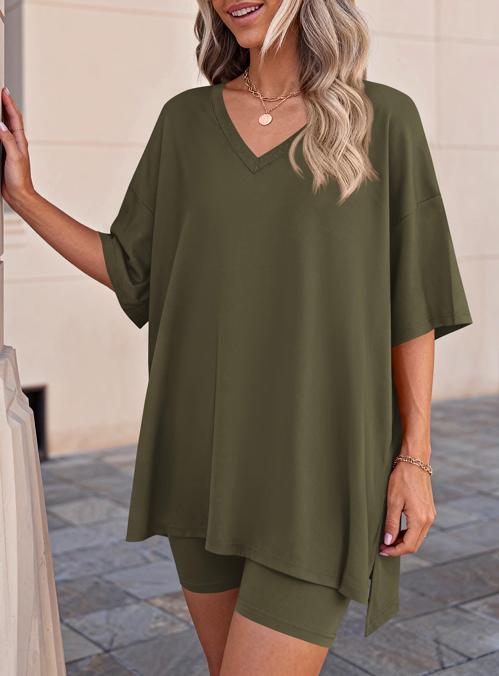Womens 2 Piece Outfit Lounge Short Sets,Army Green,S