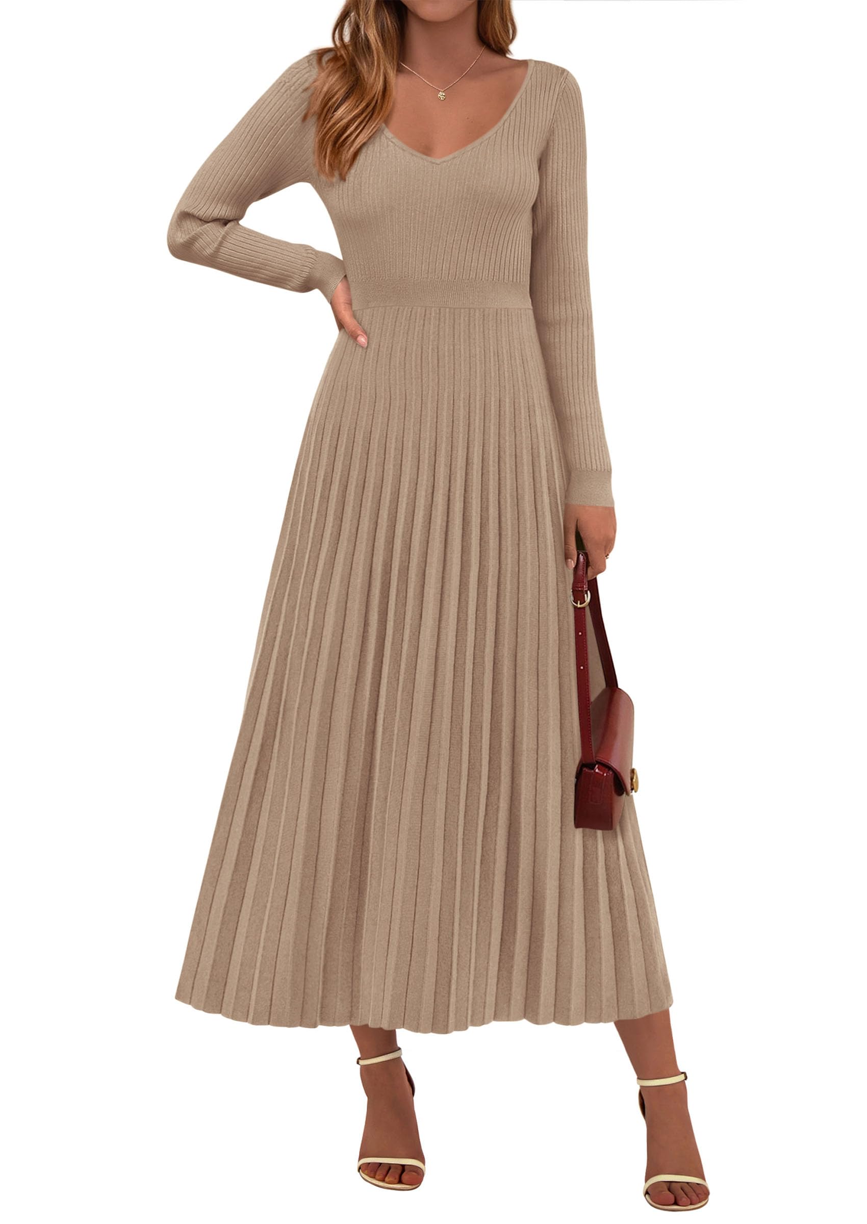 Sweater Dress Women Long Sleeve Maxi Flowy Pleated Dresses