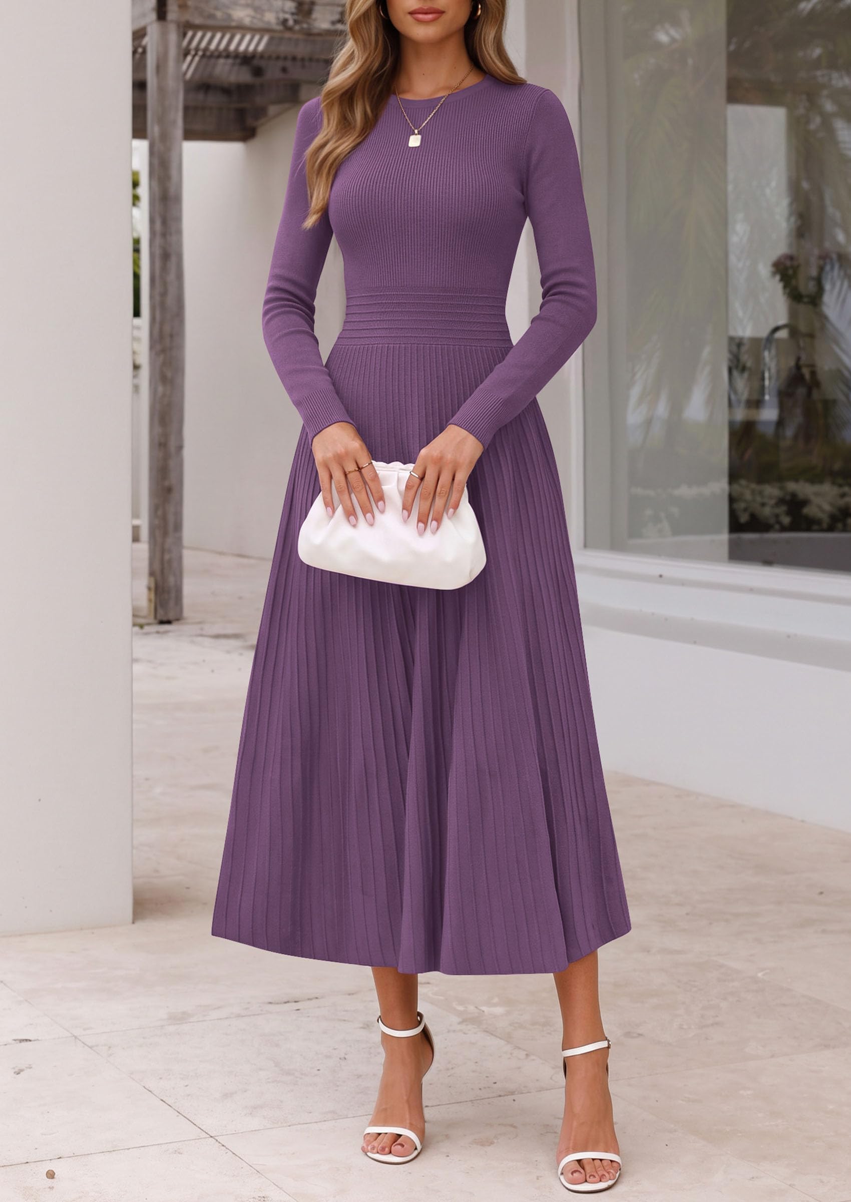 Women's Long Sleeve Knit Maxi Sweater Dress,Grey Purple,S