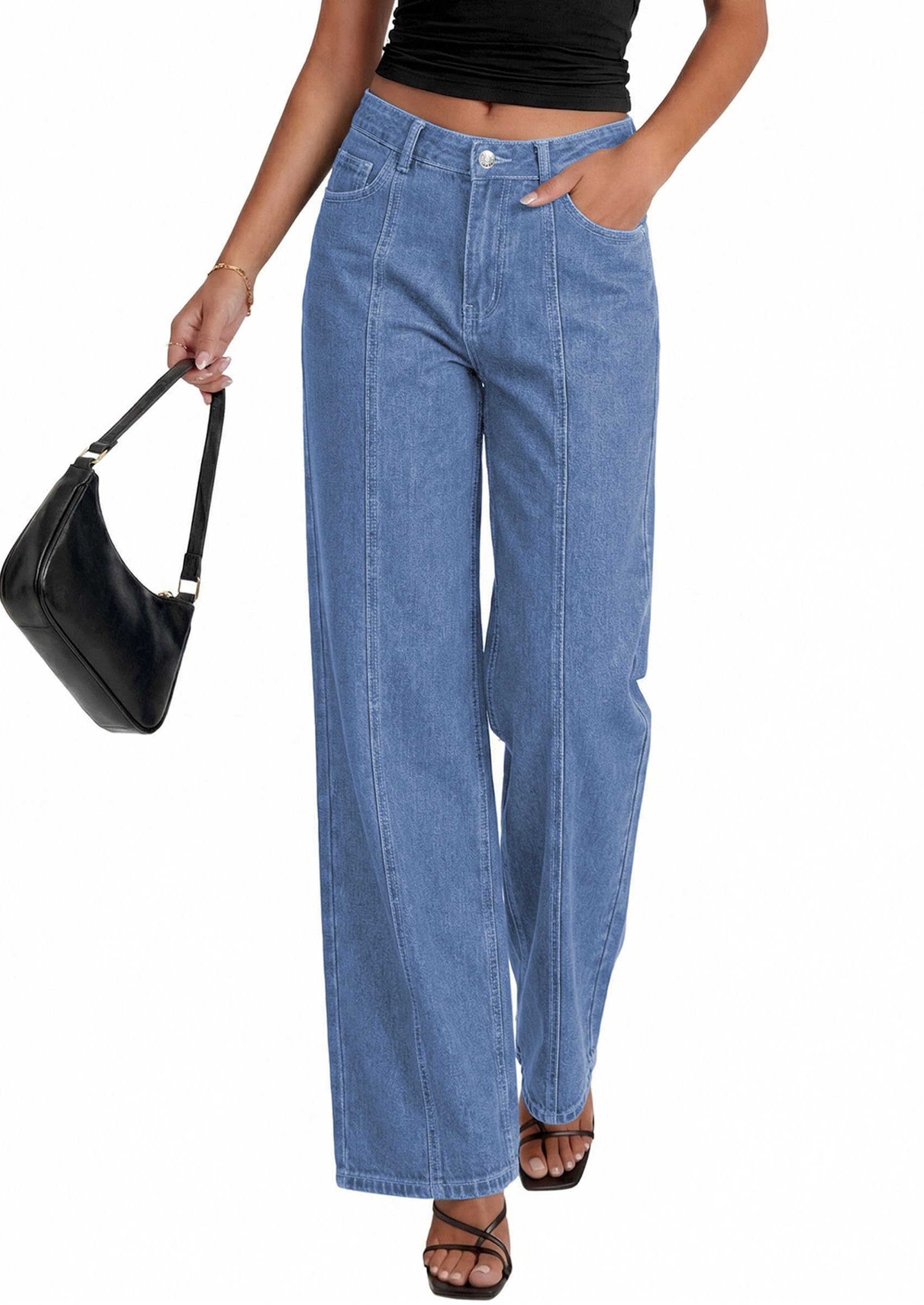 Women's Wide Leg Jeans Stretchy Baggy Denim Pants,Sky Blue,14