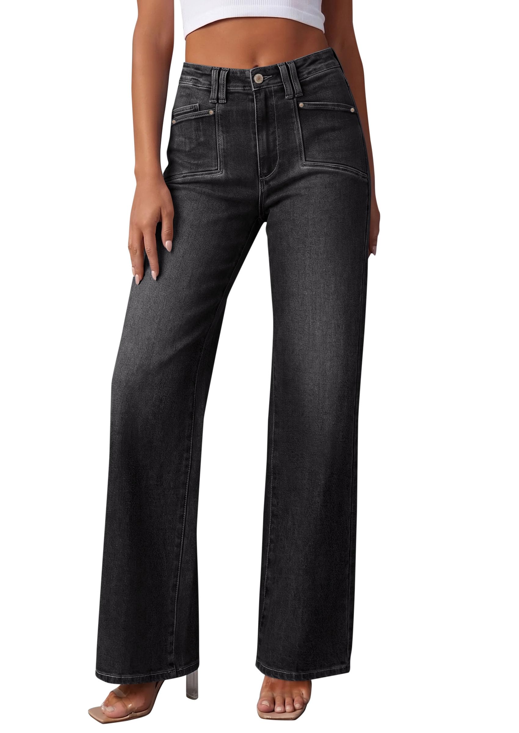 High Waisted Wide Leg Jeans for Women 2026 Trendy,Black,4
