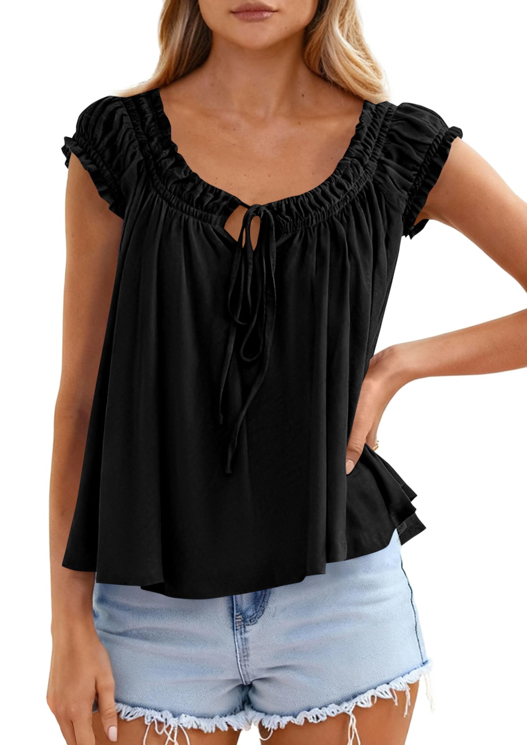 Womens Summer Tank Tops Babydoll Peplum Blouses,Black,XS