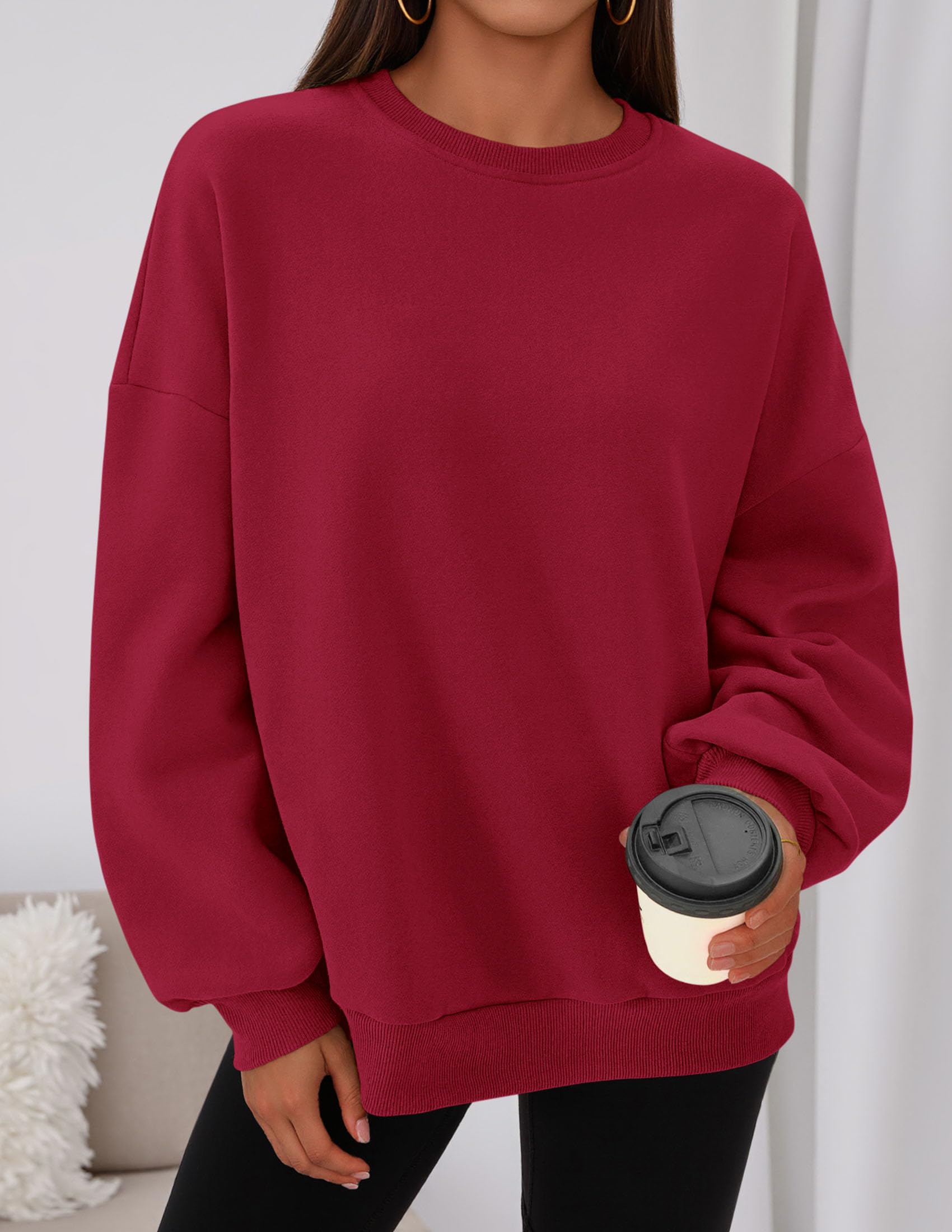 Womens Oversized Crewneck Sweatshirt 2026 Fall Outfits Red