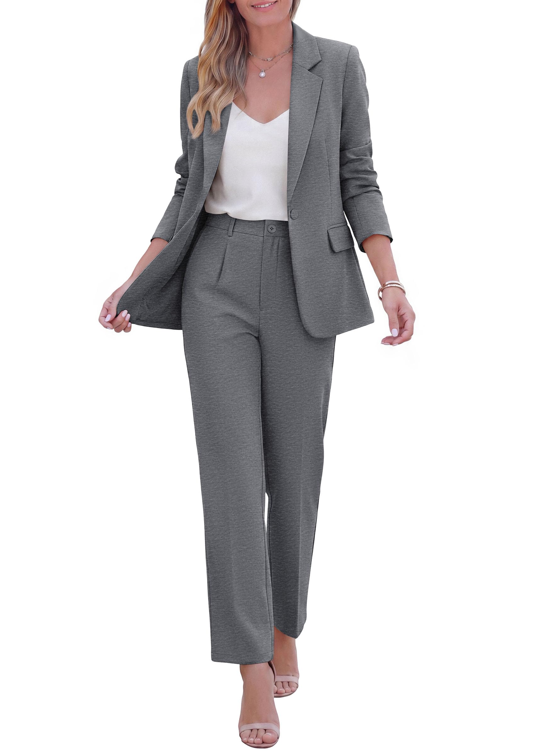 Two Piece Sets for Women Dressy Pant Suits,Grey,XS