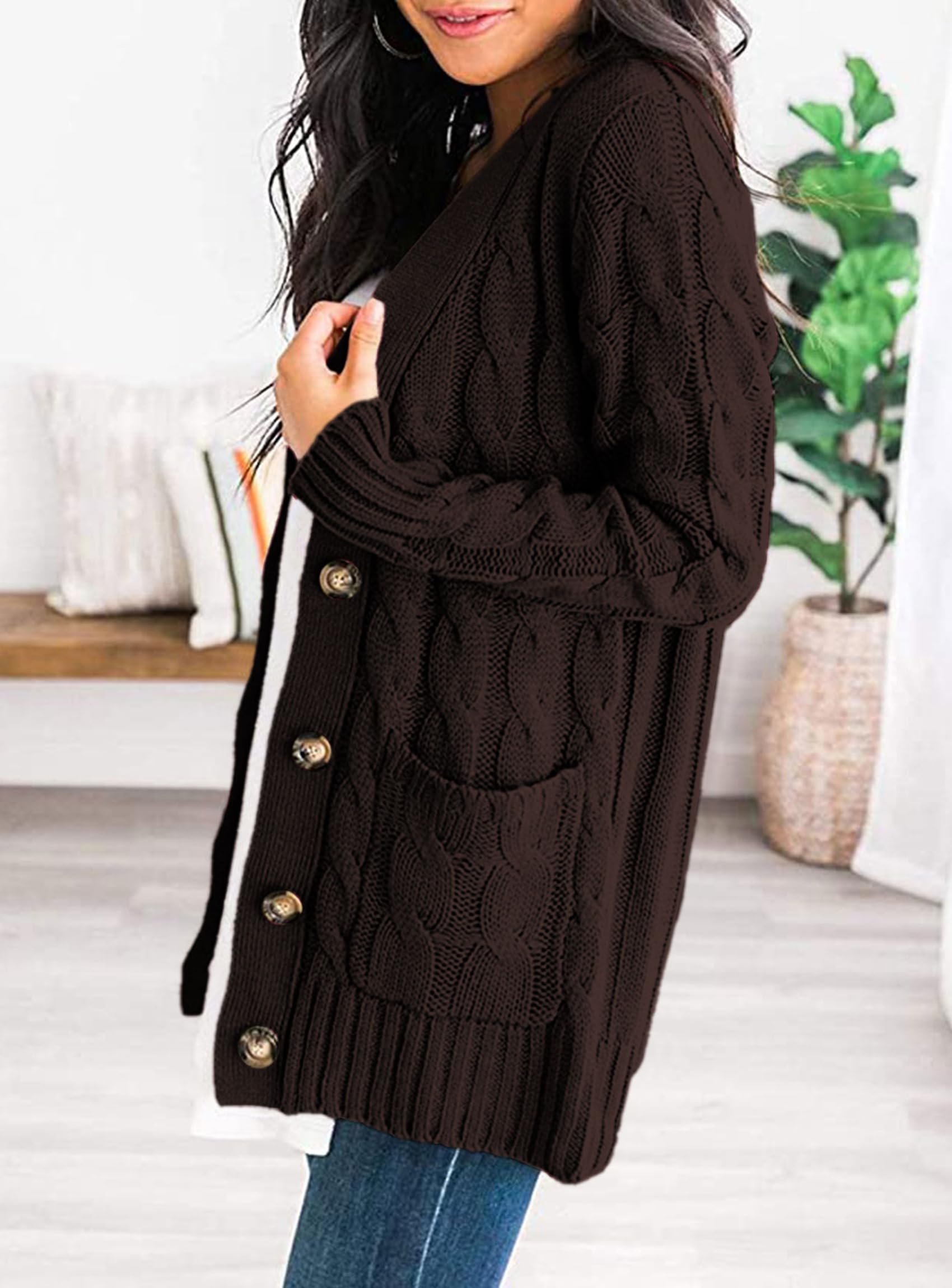 Women Chunky Cable Knit Cardigan Sweaters Fall Fashion Clothes