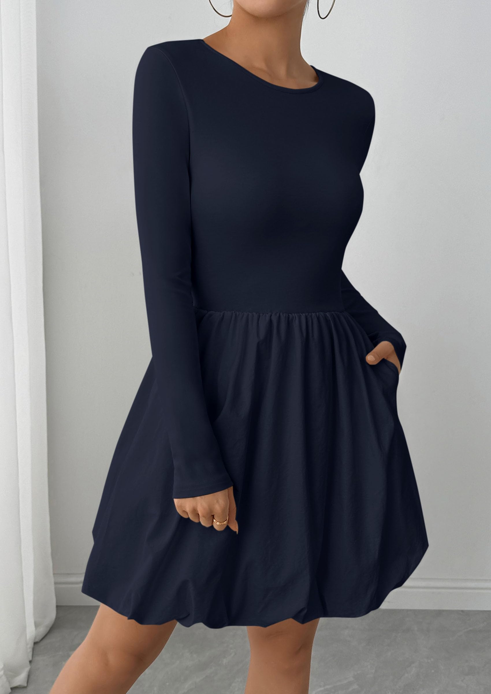 Fall Dresses for Women 2026 Bubble Mini Dress,Navy,S