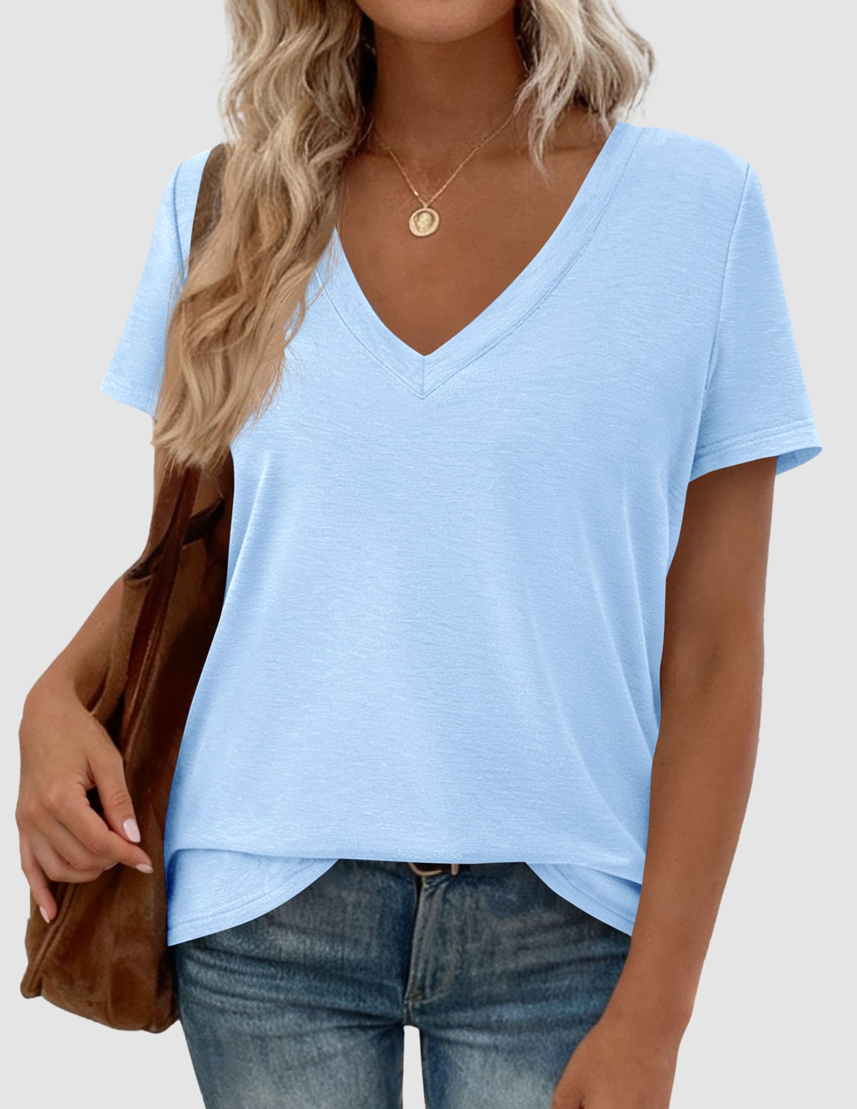 Womens Tops Short Sleeve Oversized Tshirts, Light Blue,S