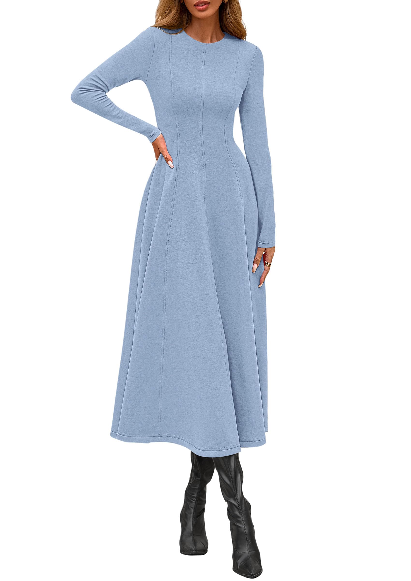 Women's Fall Long Sleeve A Line Midi Elegant Cocktail Dress