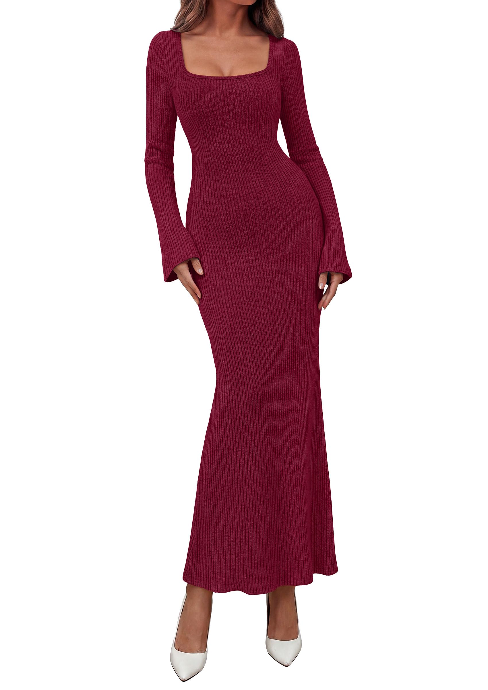 Women's Fall Long Sleeve Dresses Maxi Bodycon Sweater Dress