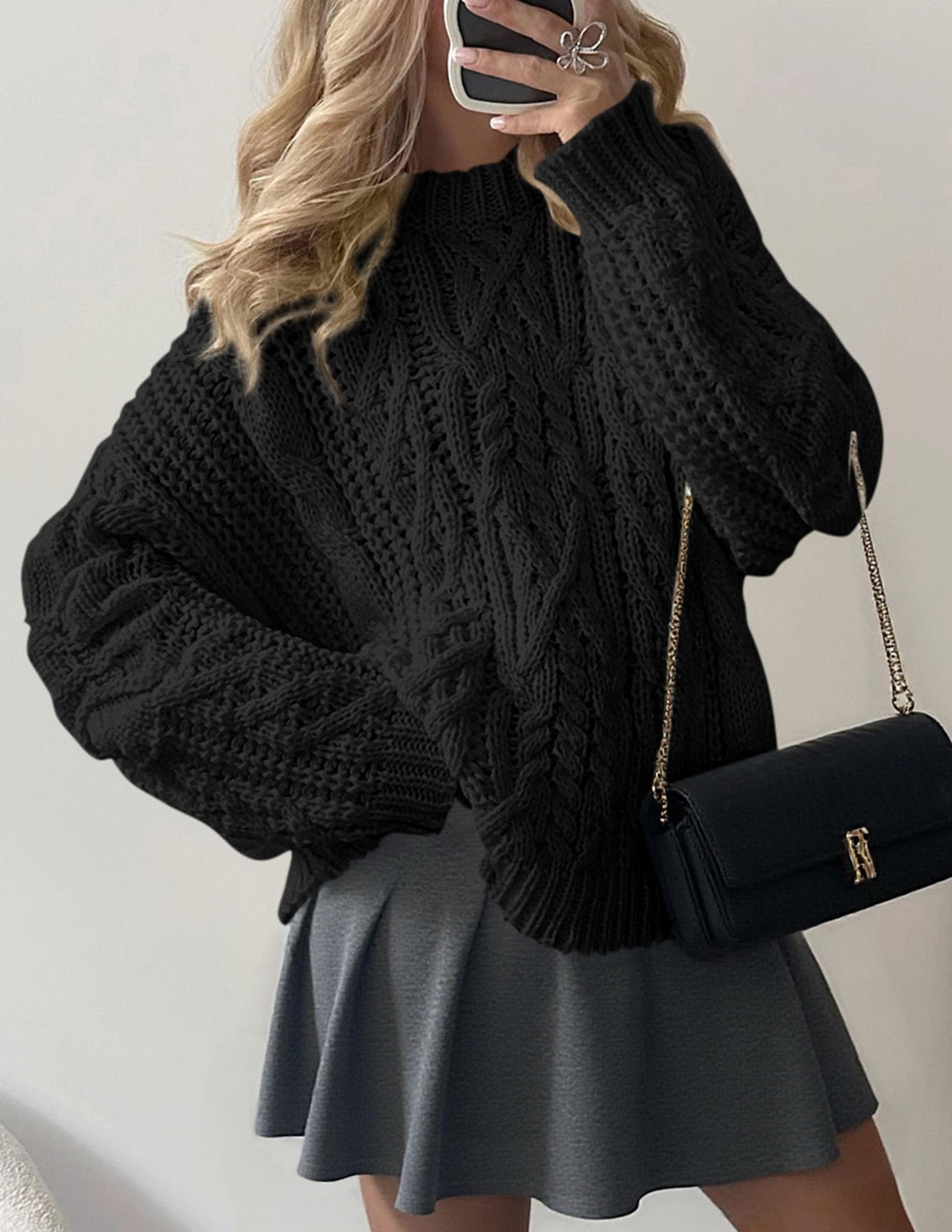 Womens Oversized Fall Sweaters Chunky Cable Knit Pullover Tops