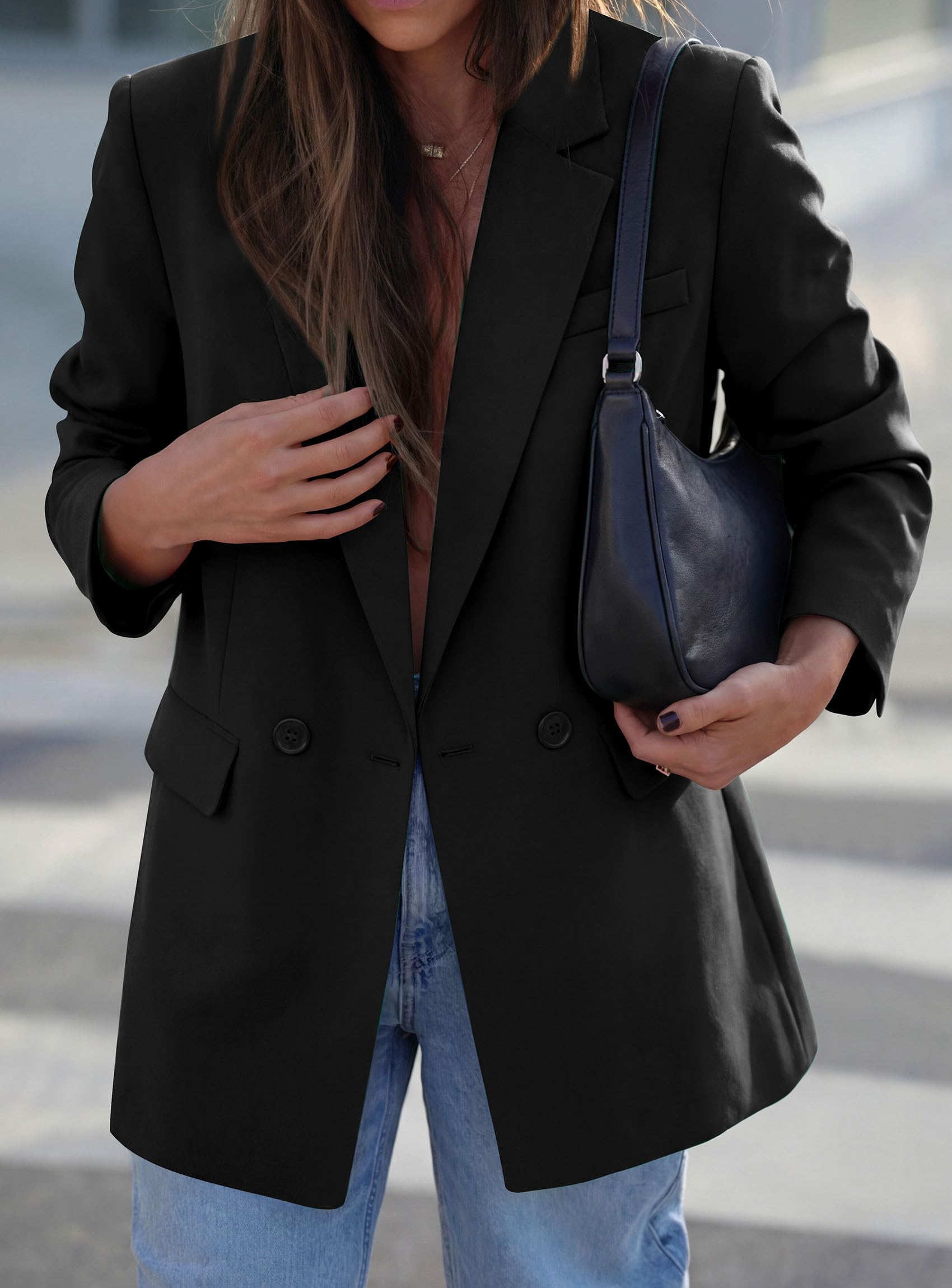 Women's Fall Business Casual Oversized Blazers(Black,S)