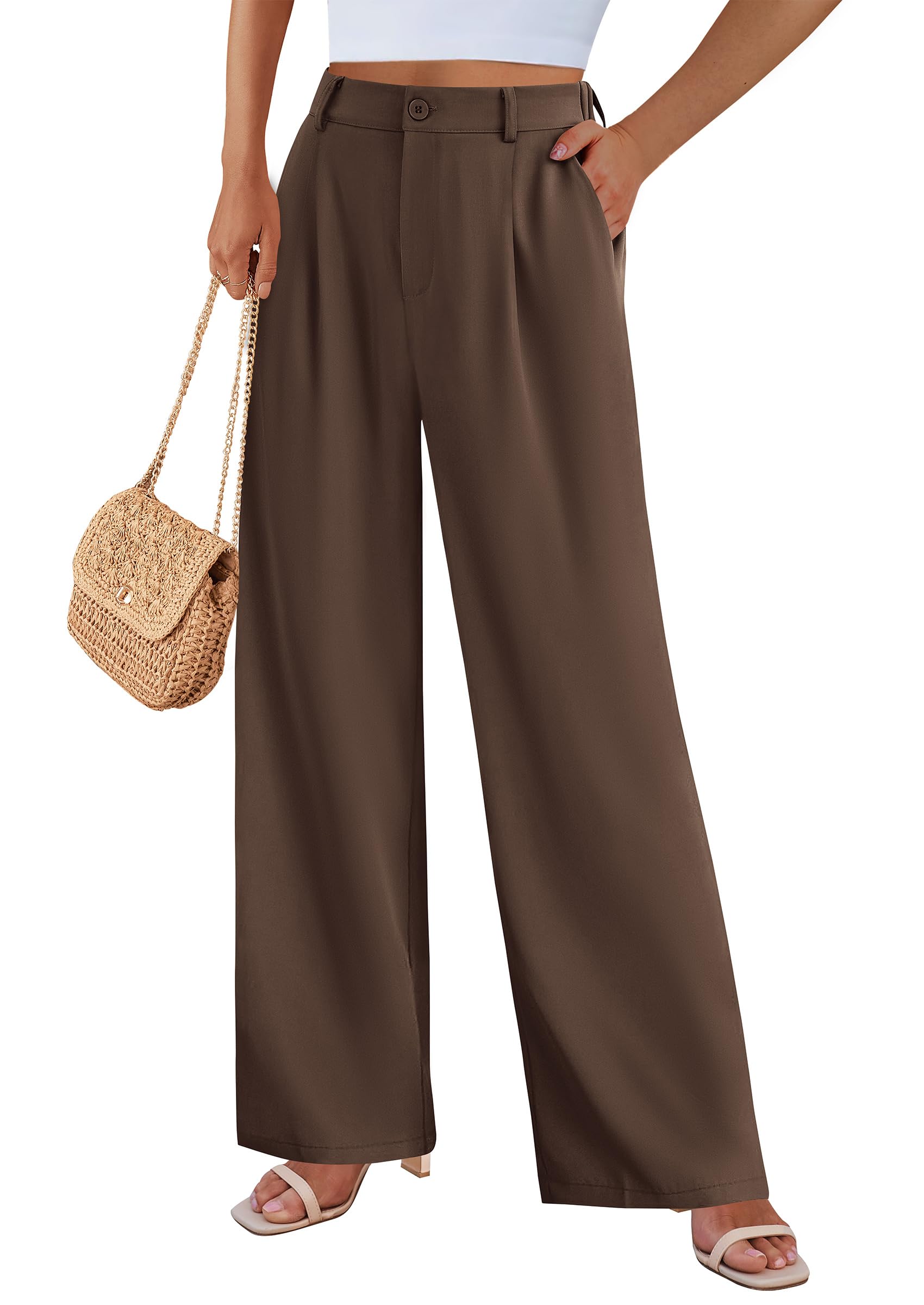 Women's Flowy Wide Leg Dress Pants,Coffee,S