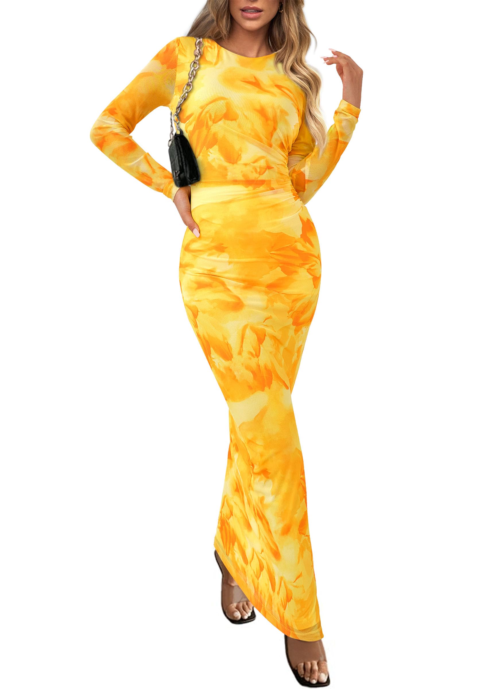 Women's Floral Bodycon Maxi Fall Dress