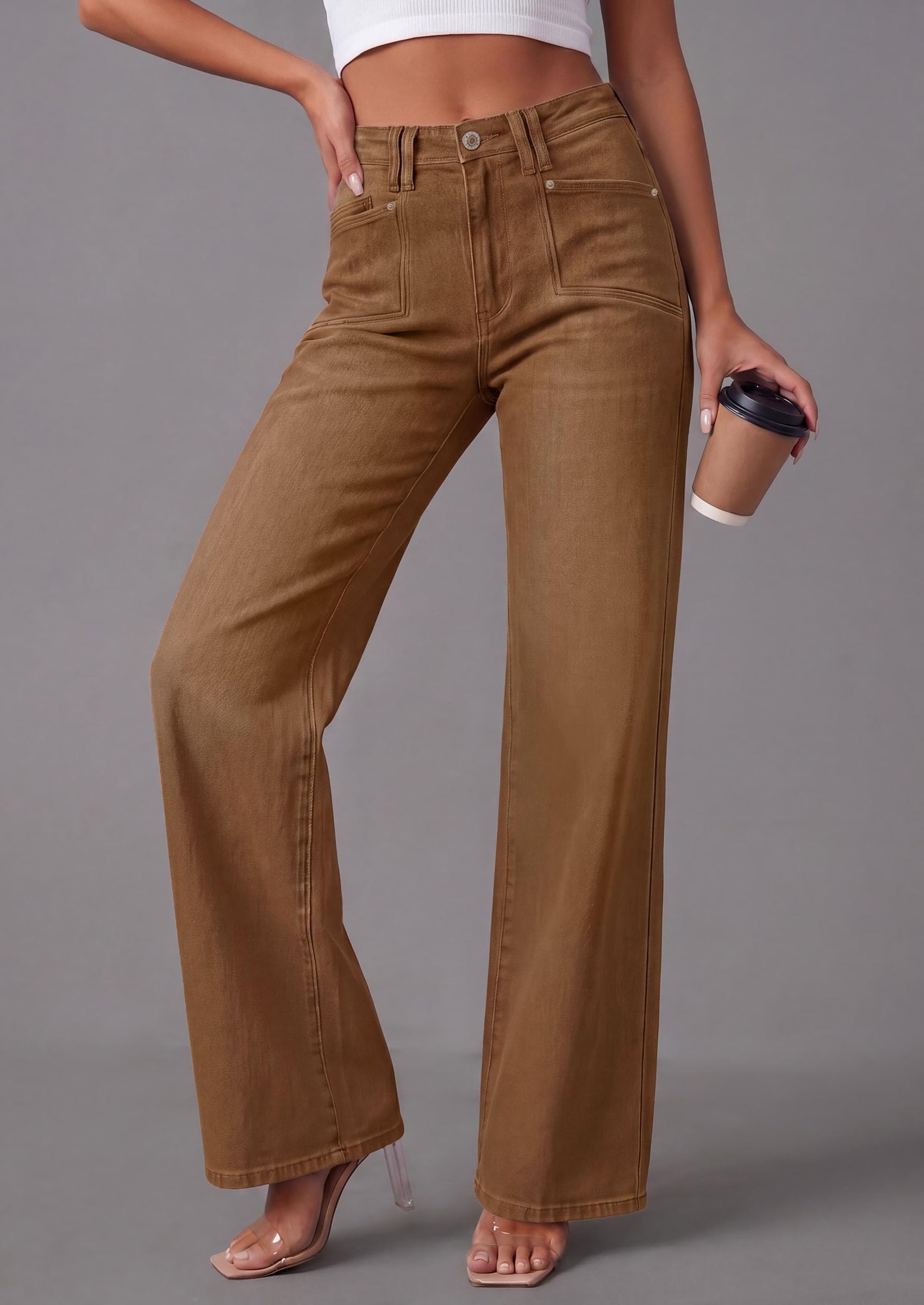 High Waisted Wide Leg Jeans for Women 2026 Trendy,Brown,6