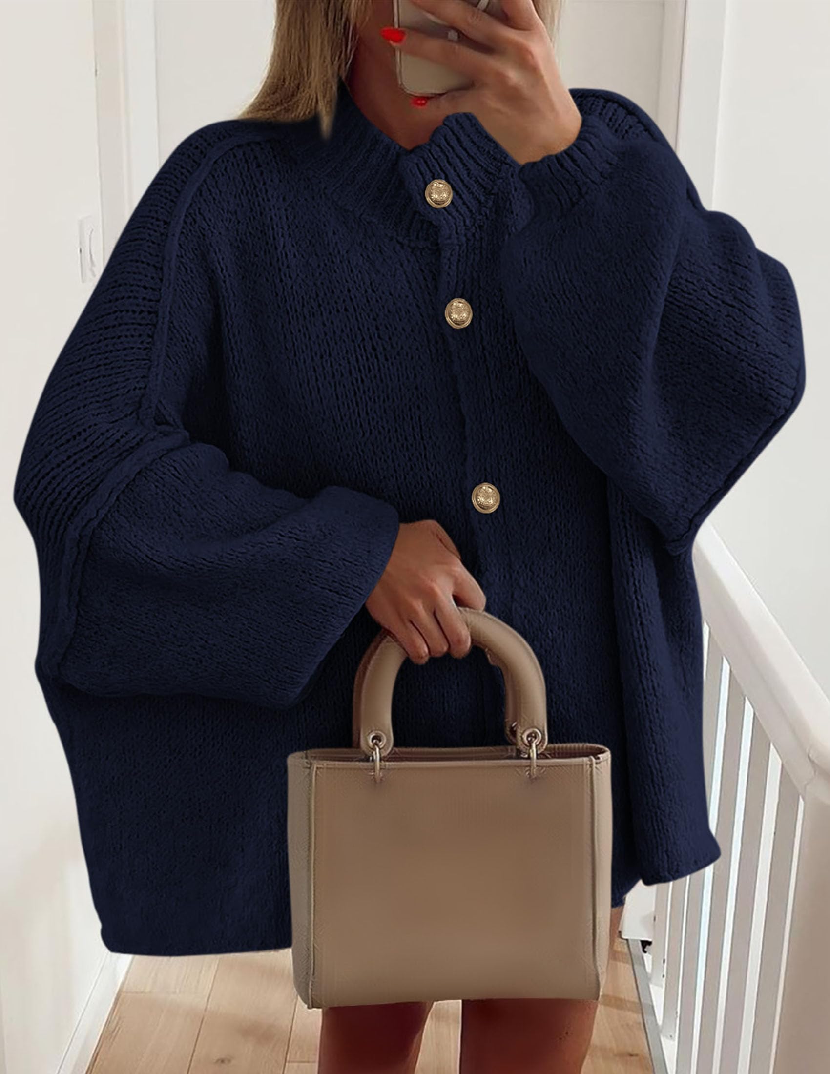 Women's Oversized Chunky Cardigan Sweaters(Navy,Small)