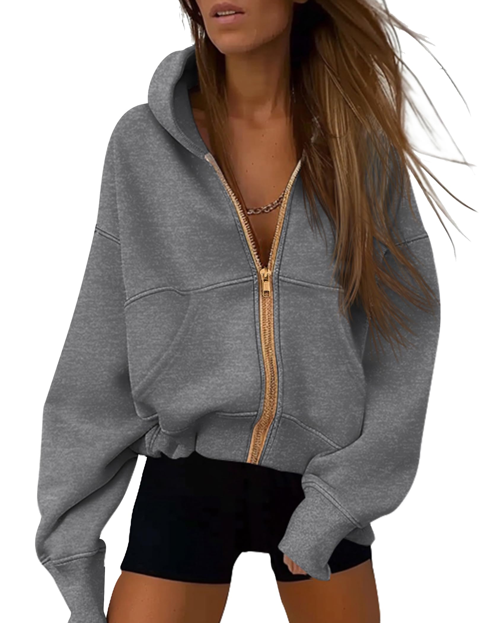 Hoodies for Women Fall Fashion Zip Up Fleece Plain Sweatshirt