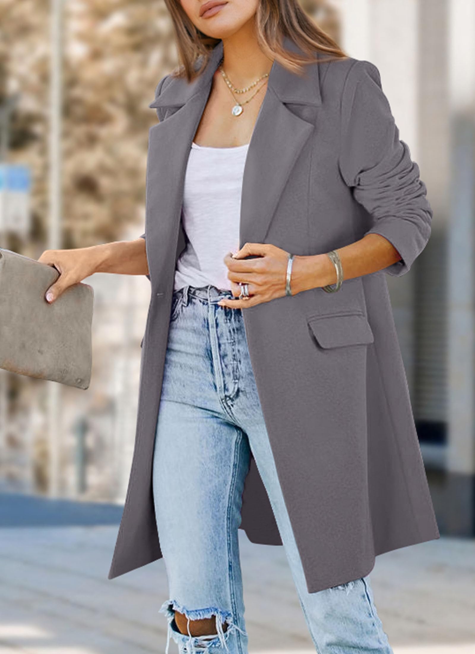 Women's Business Casual Long Blazer Jackets(Grey,S)