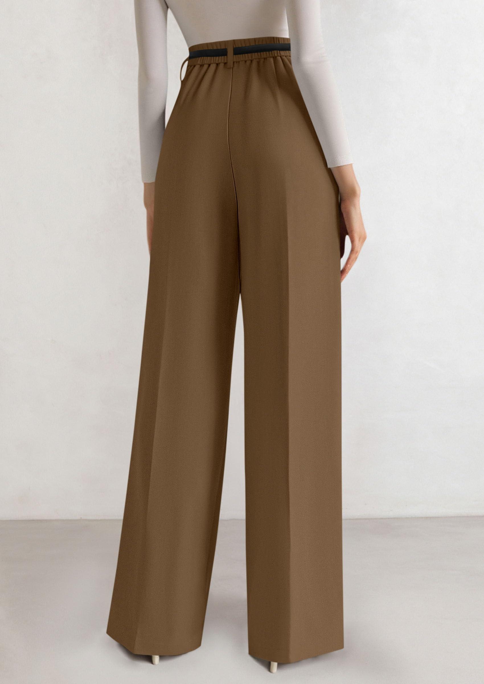Women's Tailored Wide Leg Work Dress Pants,Brown,S