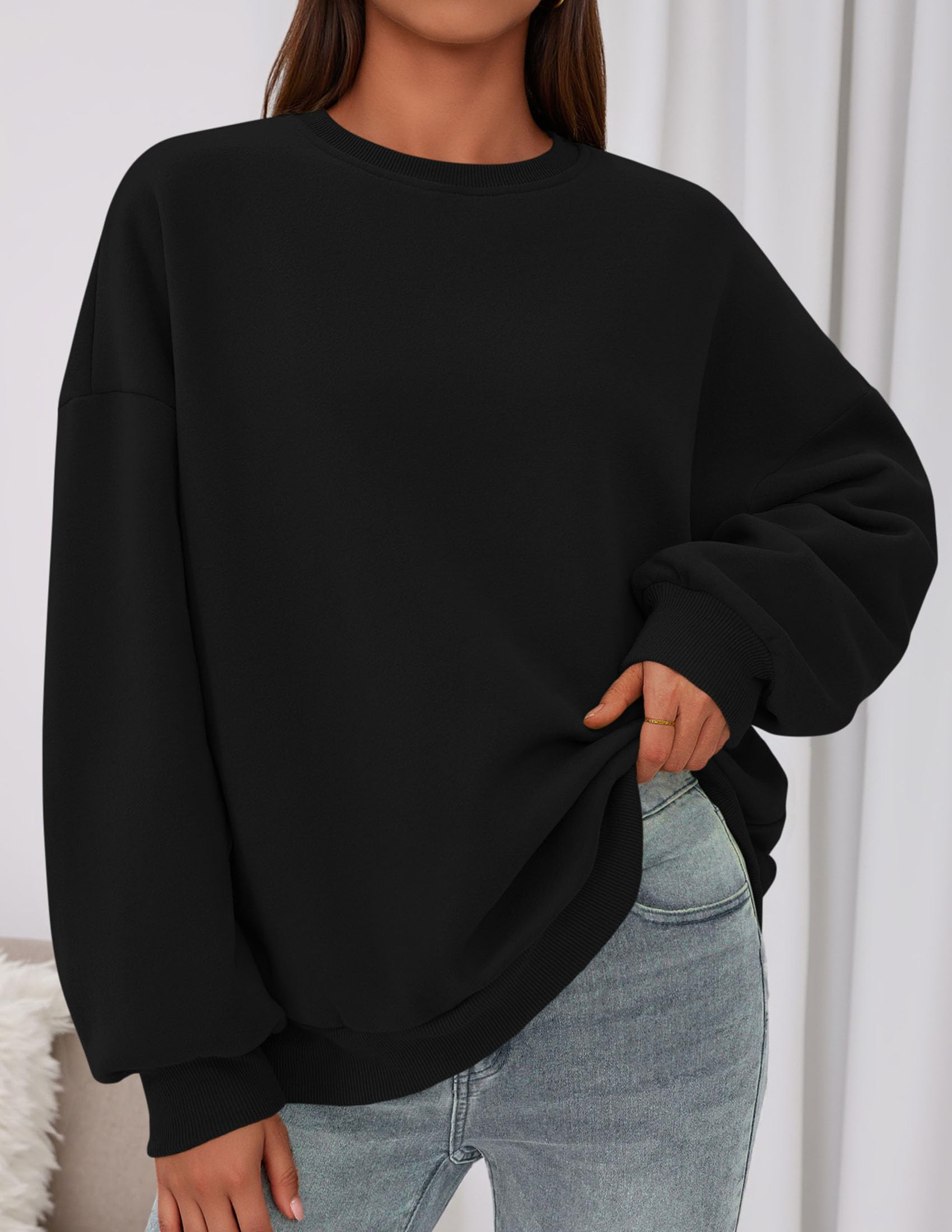Womens Oversized Crewneck Sweatshirt 2026 Fall Outfits Black