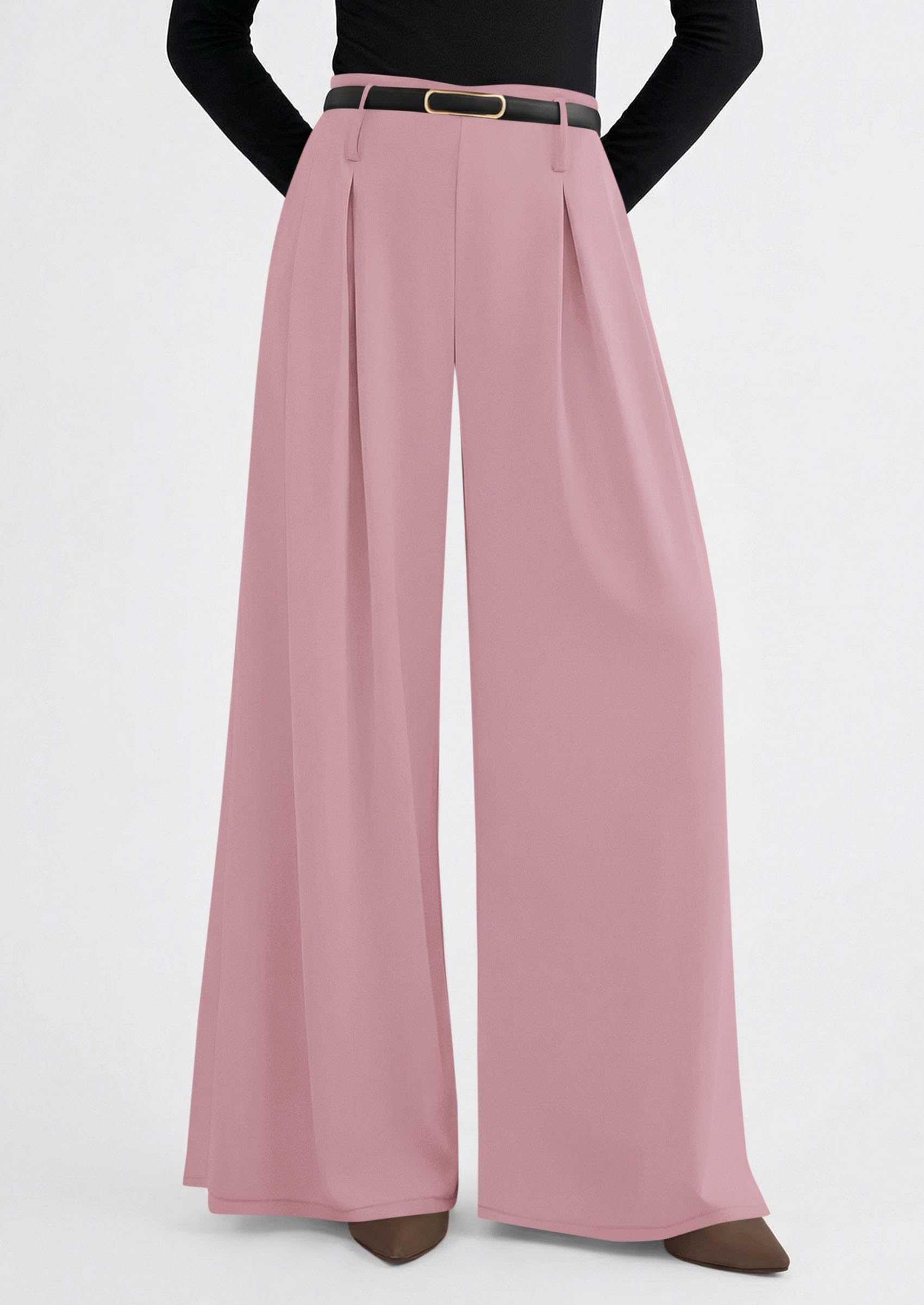 Womens Wide Leg Dress Pants Flowy Trousers,Pink,S