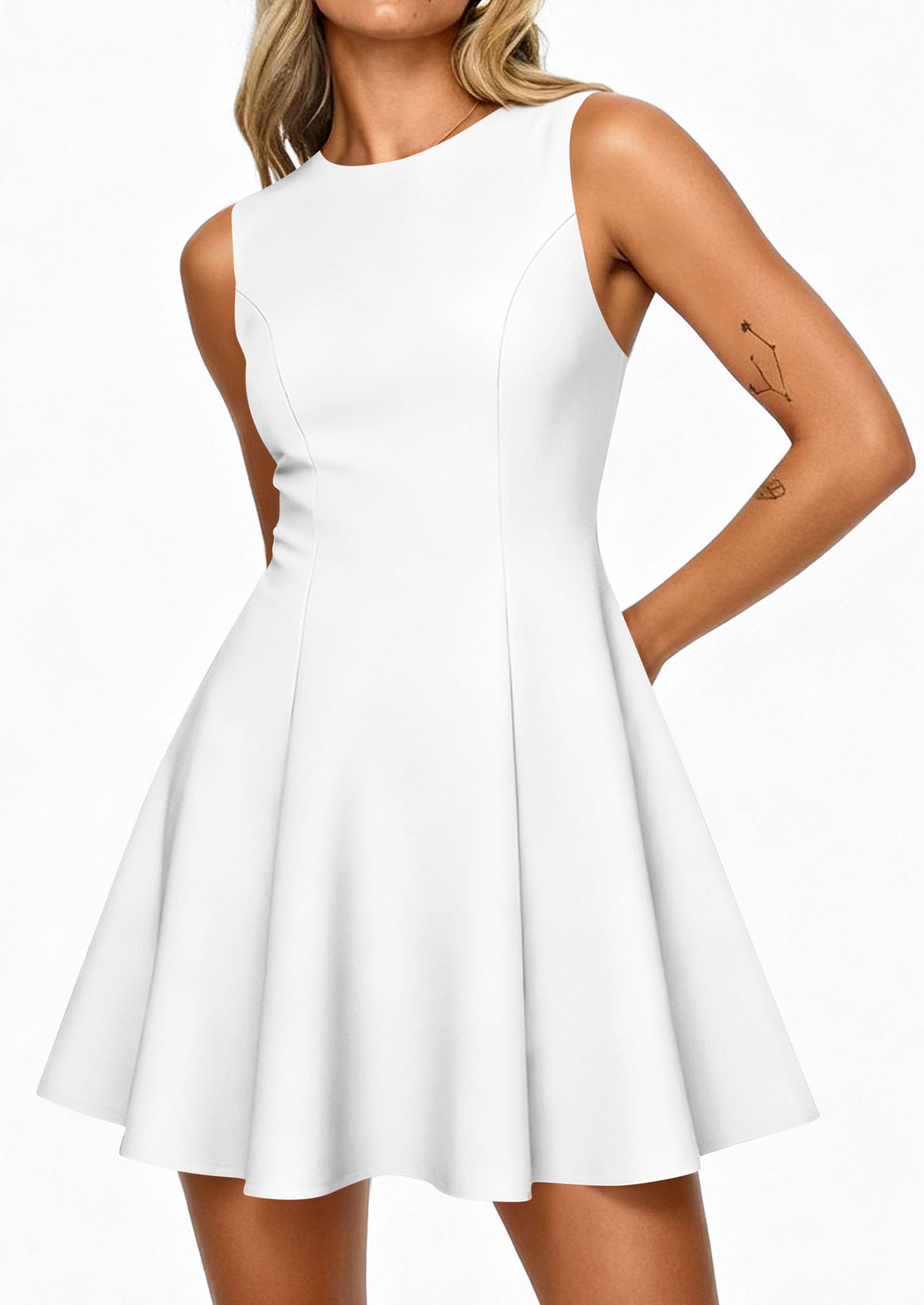 Women's Formal Boat Neck A Line Mini Dress,White,XS