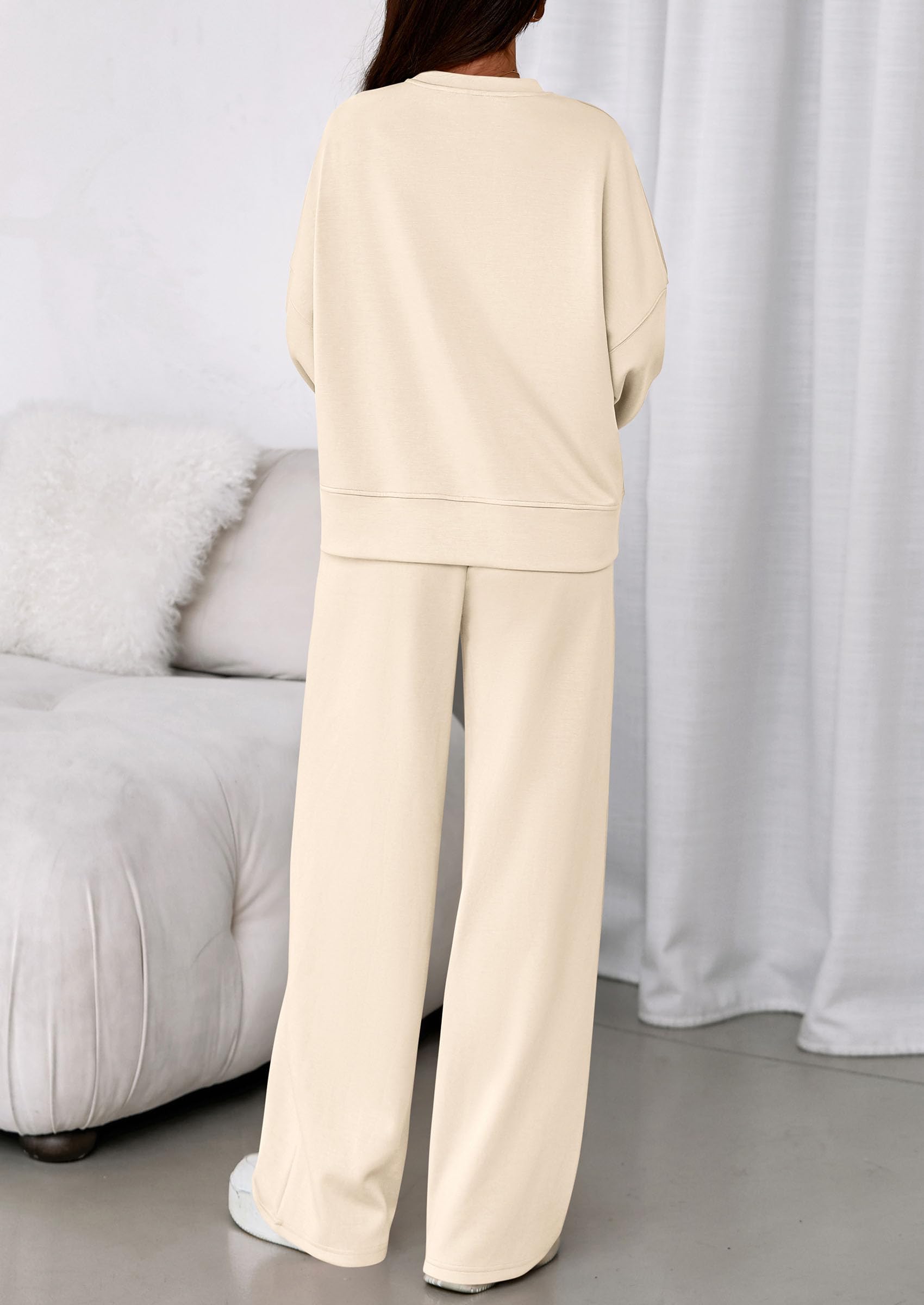 Womens Long Sleeve Sweatshirt 2 Piece Sets,Beige,S
