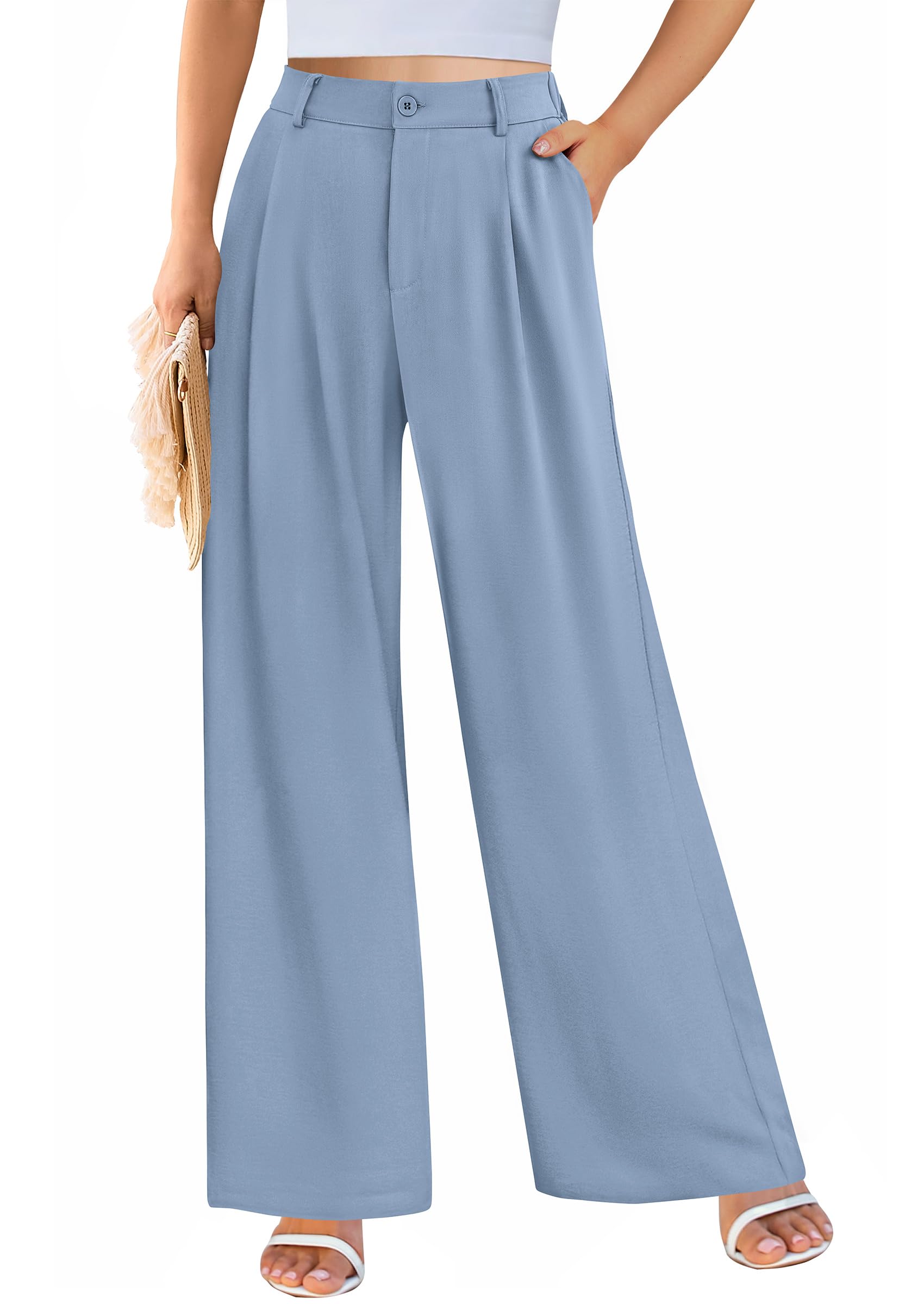 Women's Flowy Wide Leg Dress Pants,Grey Blue,S
