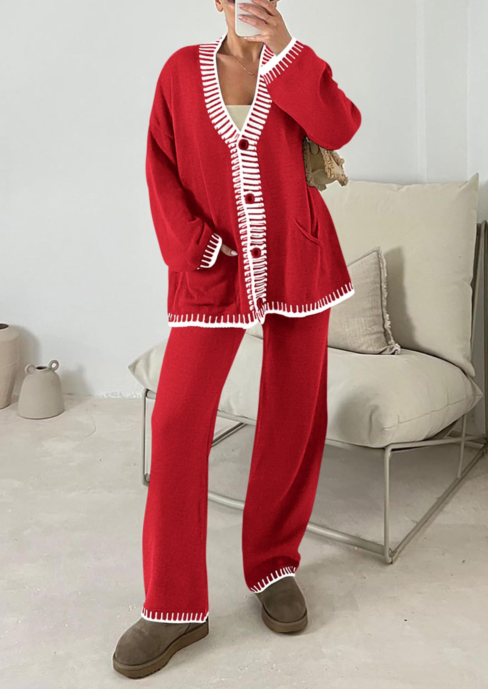 Women's Fall 2 Piece Matching Cozy Knit Sweater Lounge Sets