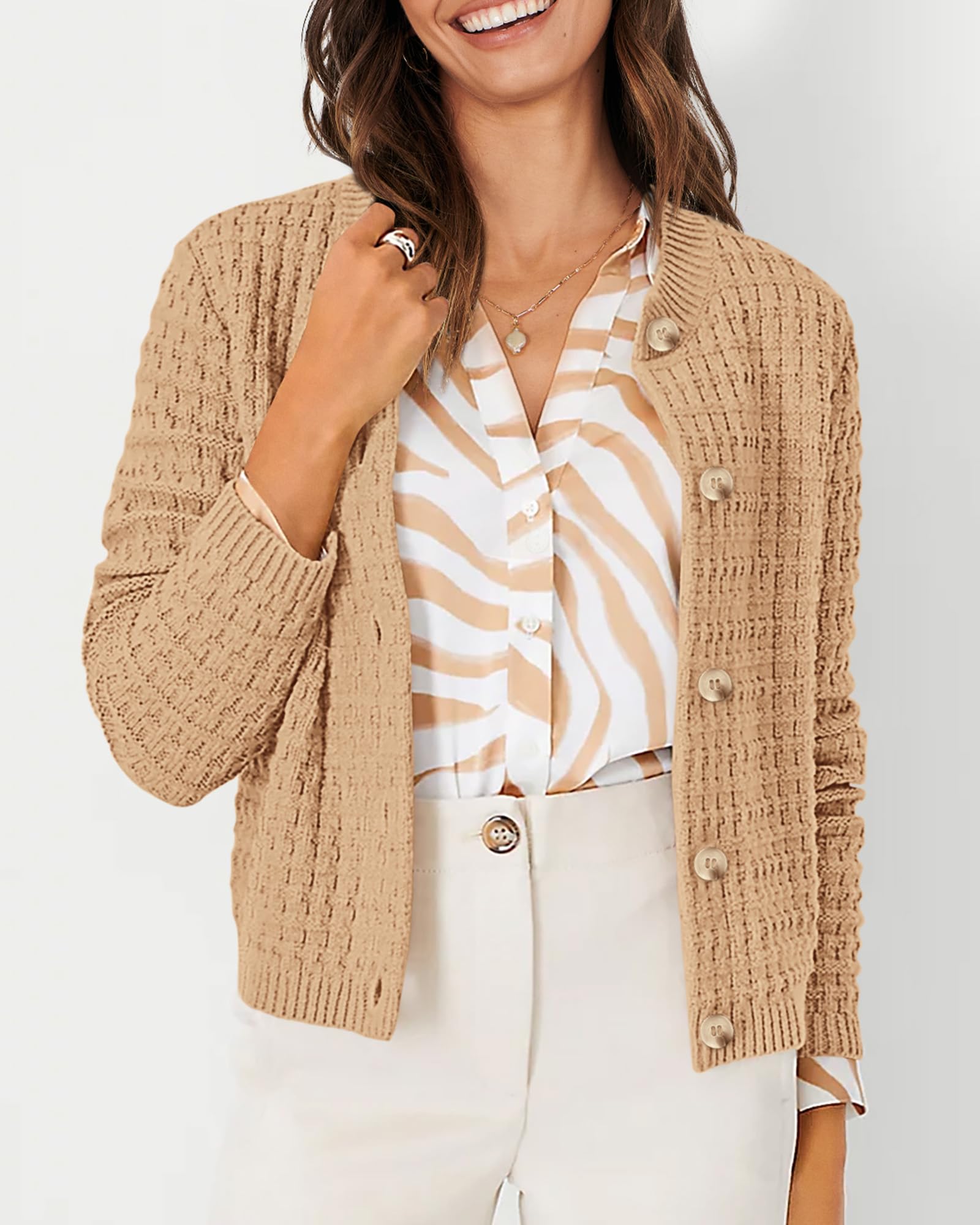 Women's Fall Lightweight Cardigan Sweaters Khaki