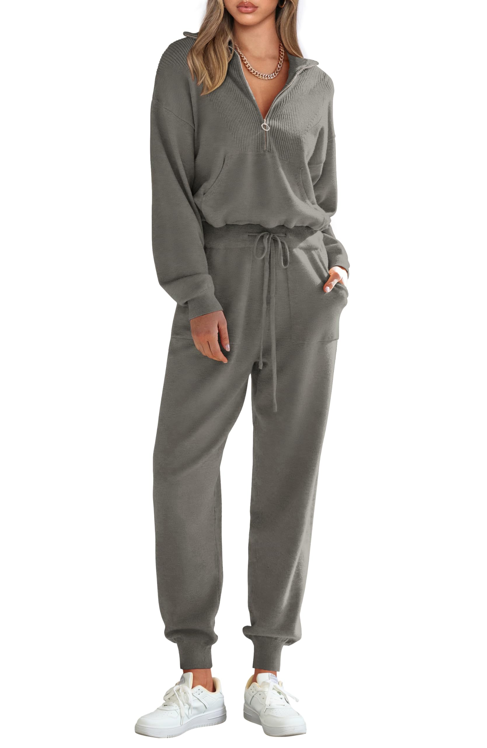 Women's 2 Piece Sweatsuits Set Fall Outfits(Dark Grey,S)