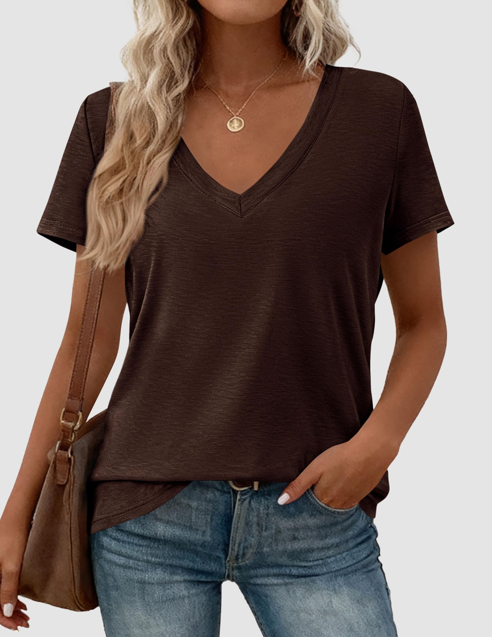 Womens Tops Short Sleeve Oversized Tshirts, Dark Brown,S