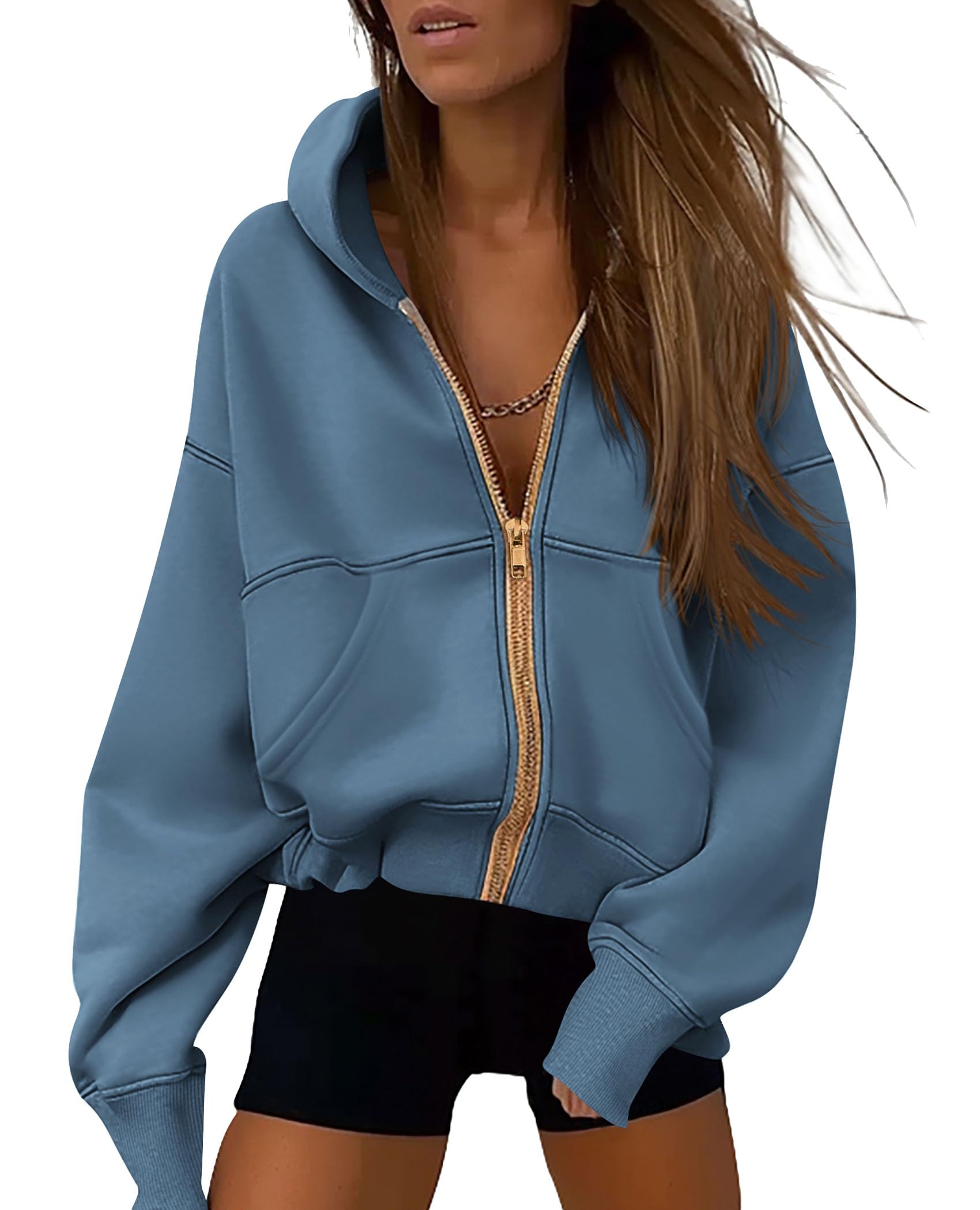 Hoodies for Women Fall Fashion Zip Up Fleece Plain Sweatshirt