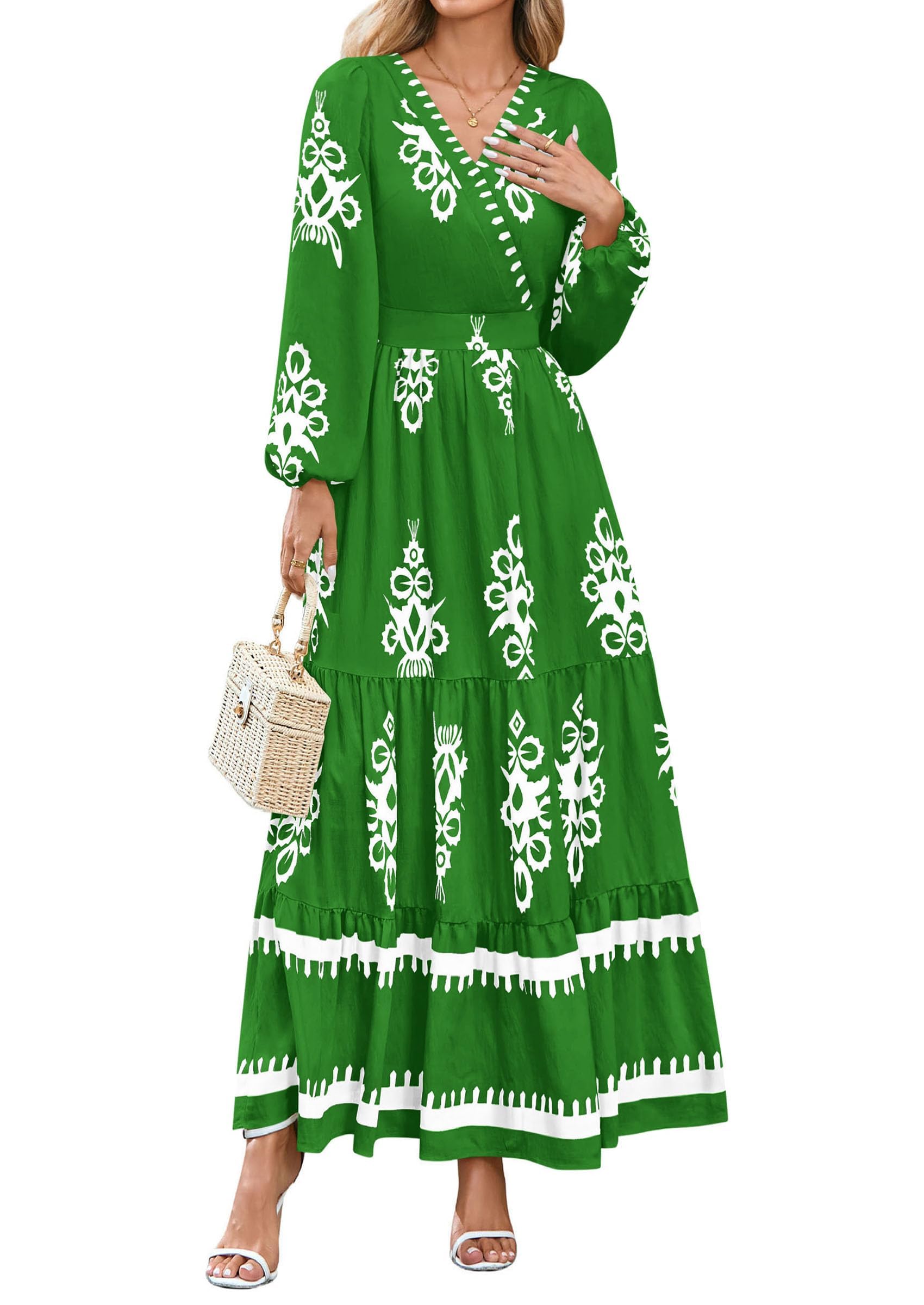 Women's Long Sleeve Floral Boho Maxi Wedding Guest Dress