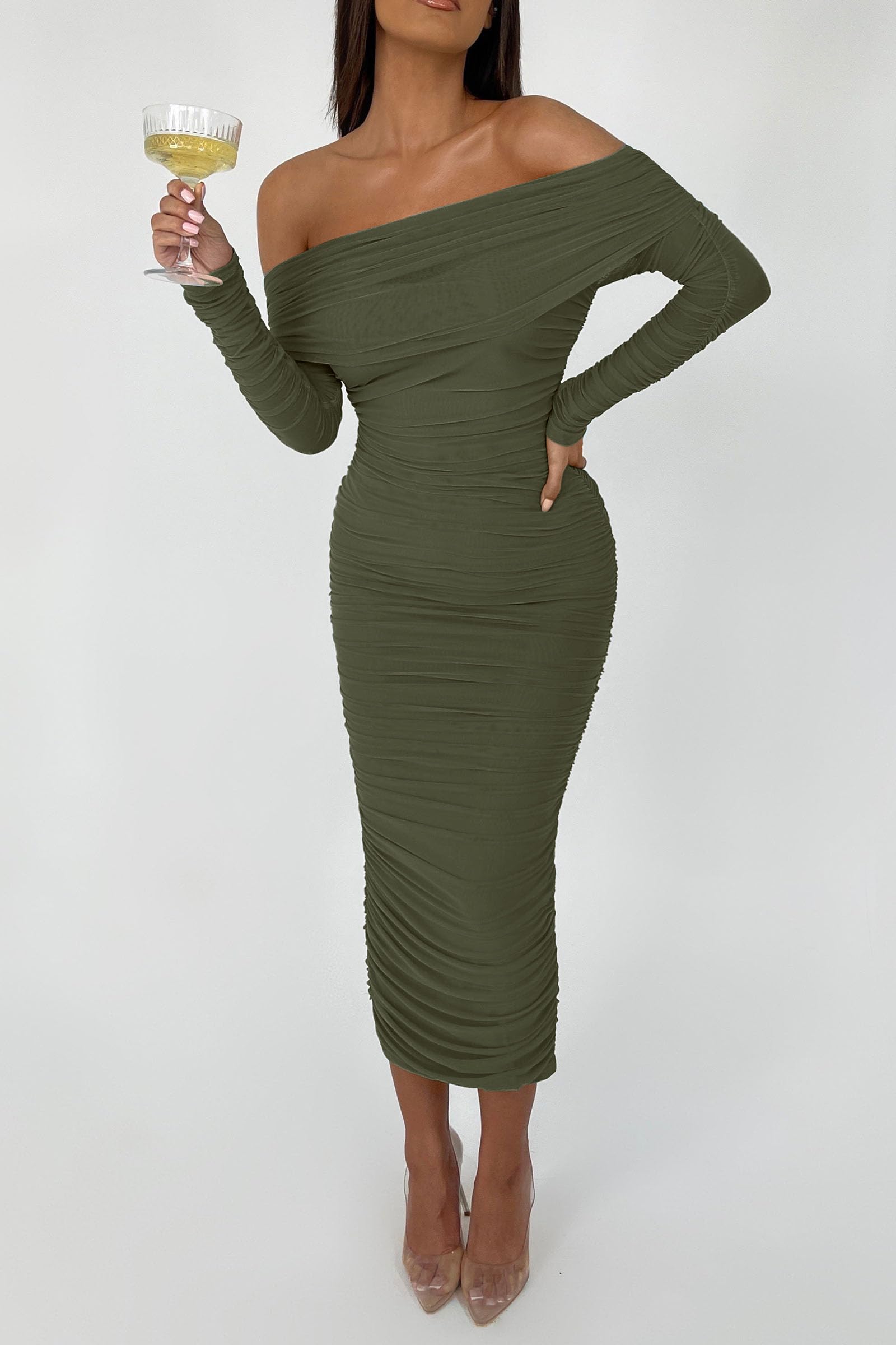 Women's Off Shoulder Bodycon Maxi Dress Wedding Guest Dresses
