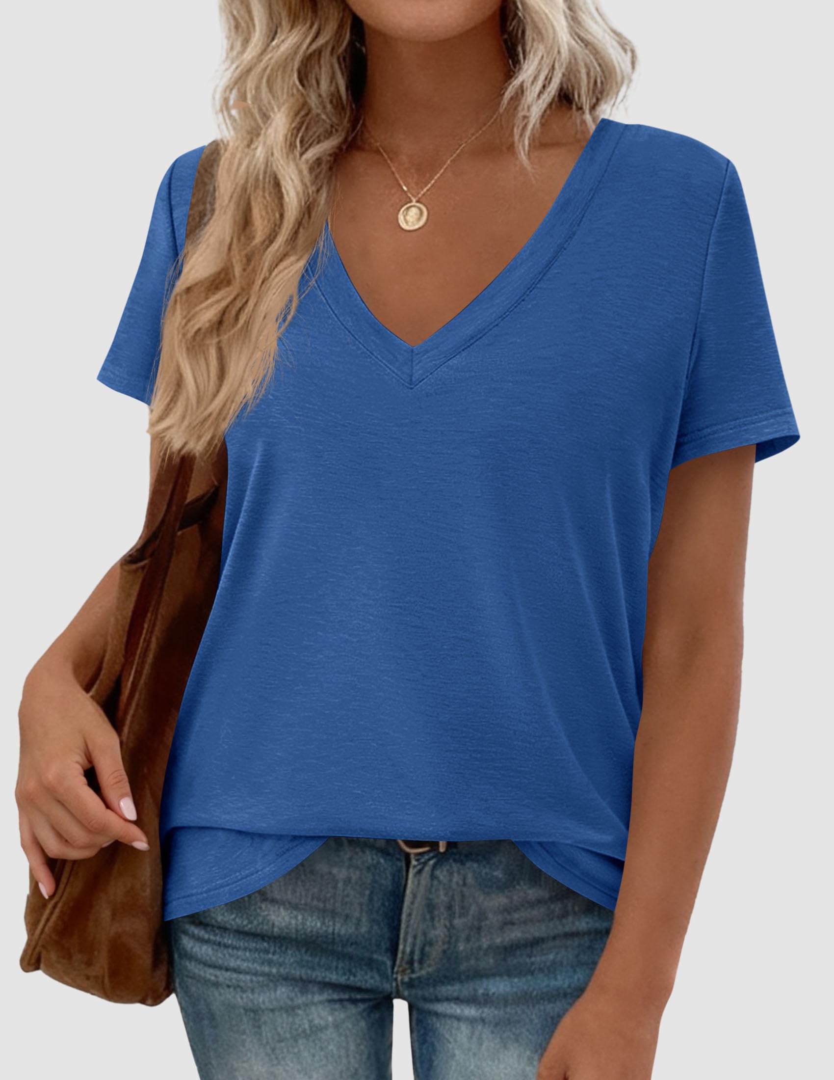 Womens Tops Short Sleeve Oversized Tshirts, Blue,S