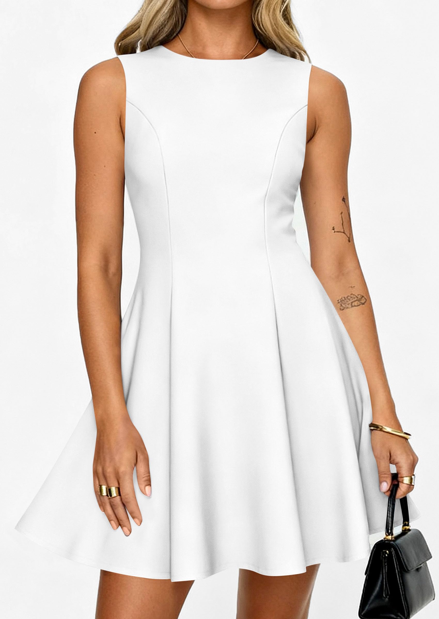 Women's Formal Boat Neck A Line Mini Dress,White,XS