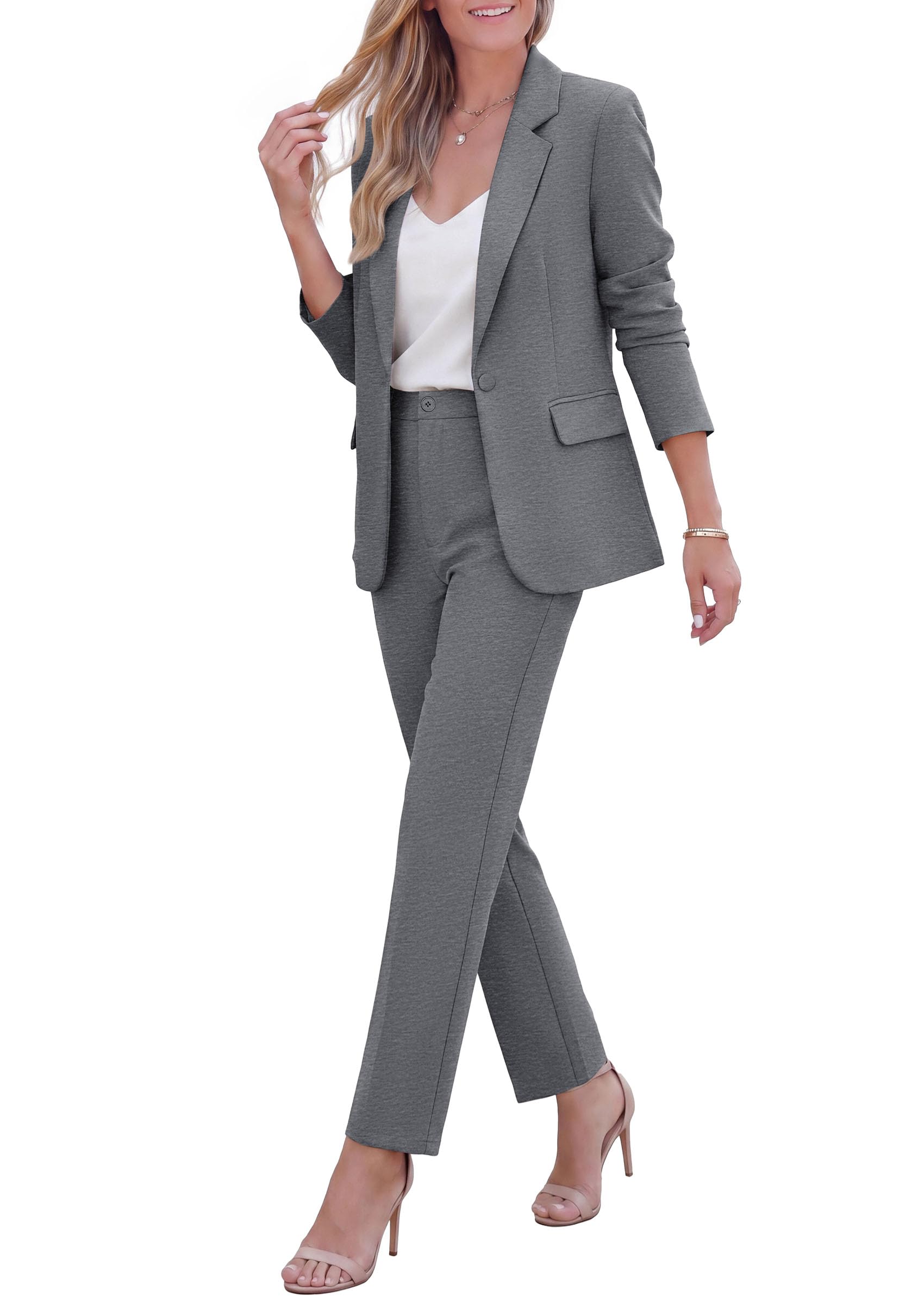 Two Piece Sets for Women Dressy Pant Suits,Grey,XS