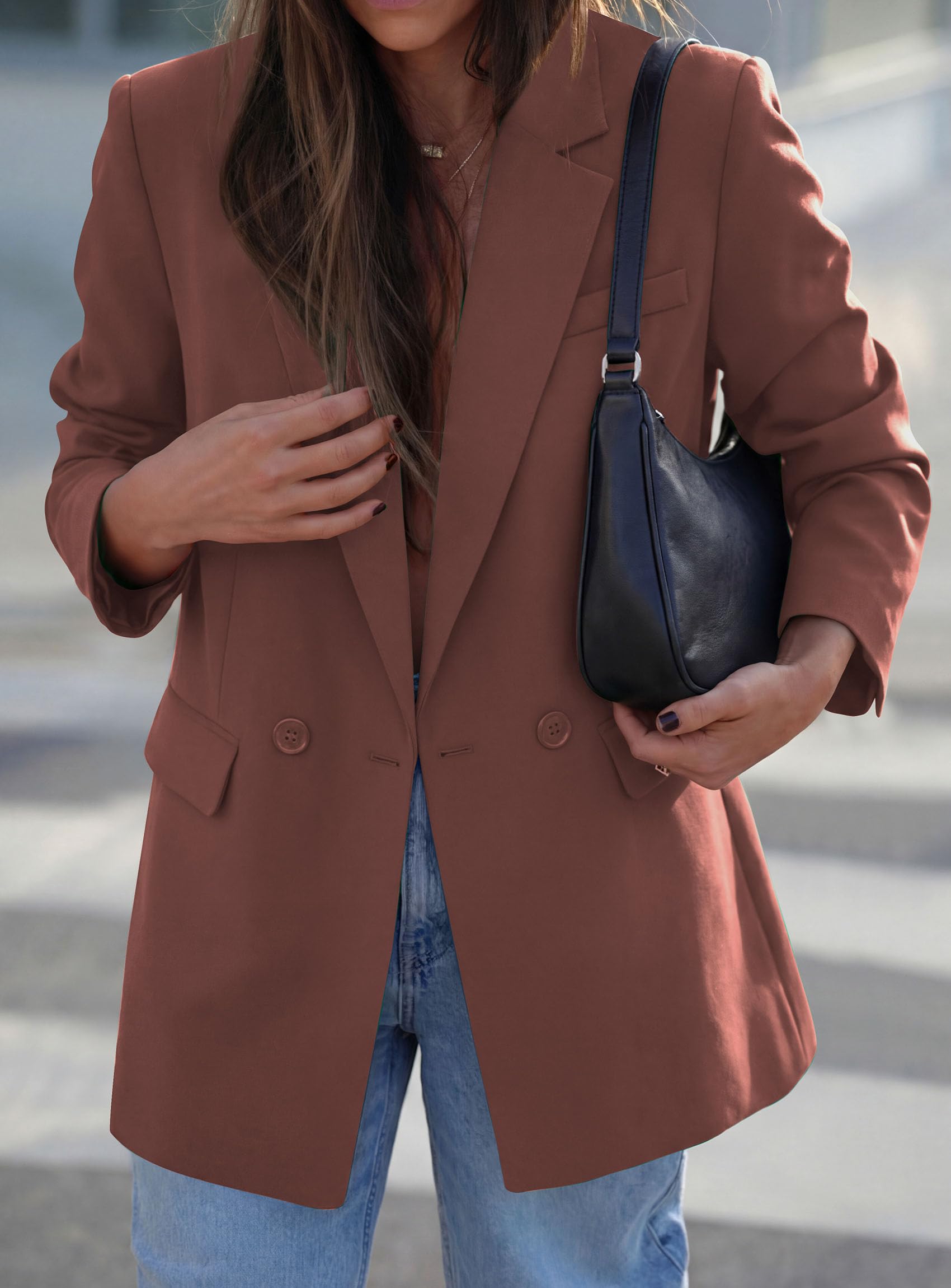 Women's Fall Business Casual Oversized Blazers(Brown,S)