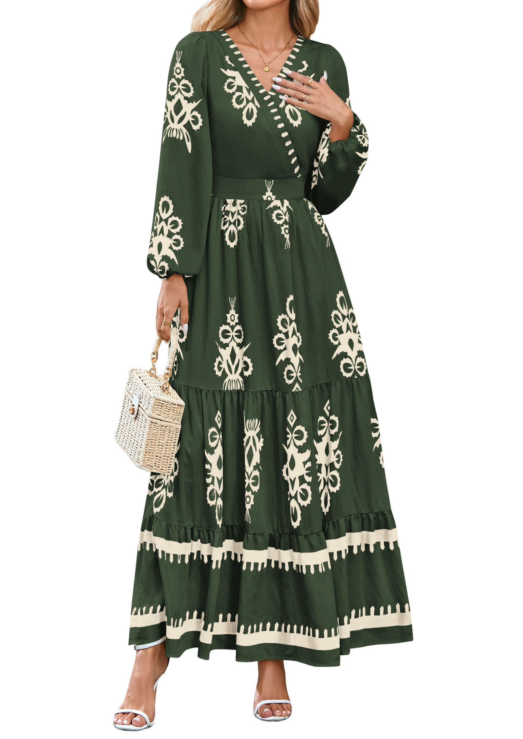 Women's Long Sleeve Floral Boho Maxi Wedding Guest Dress