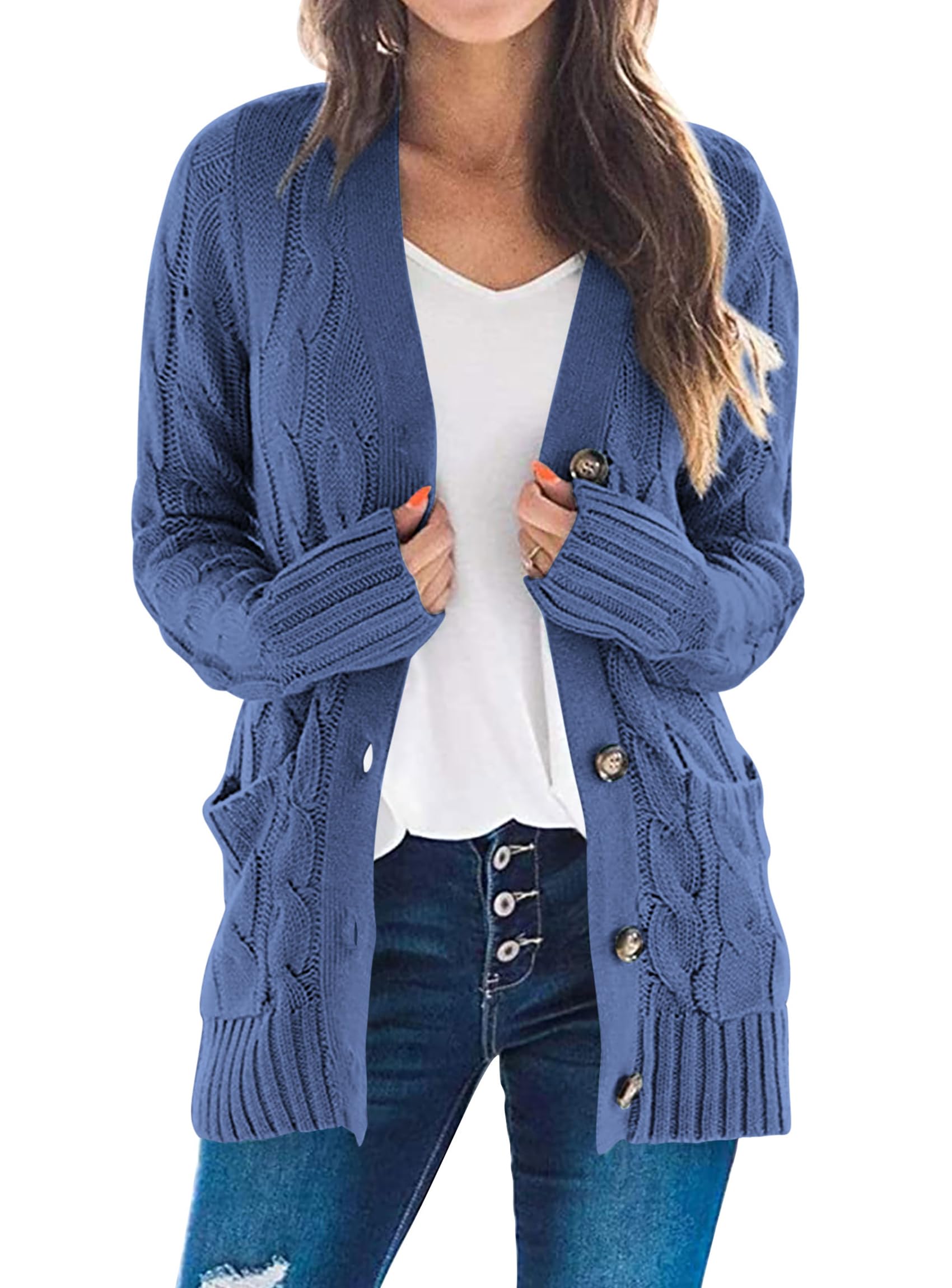 Women Chunky Cable Knit Cardigan Sweaters Fall Fashion Clothes