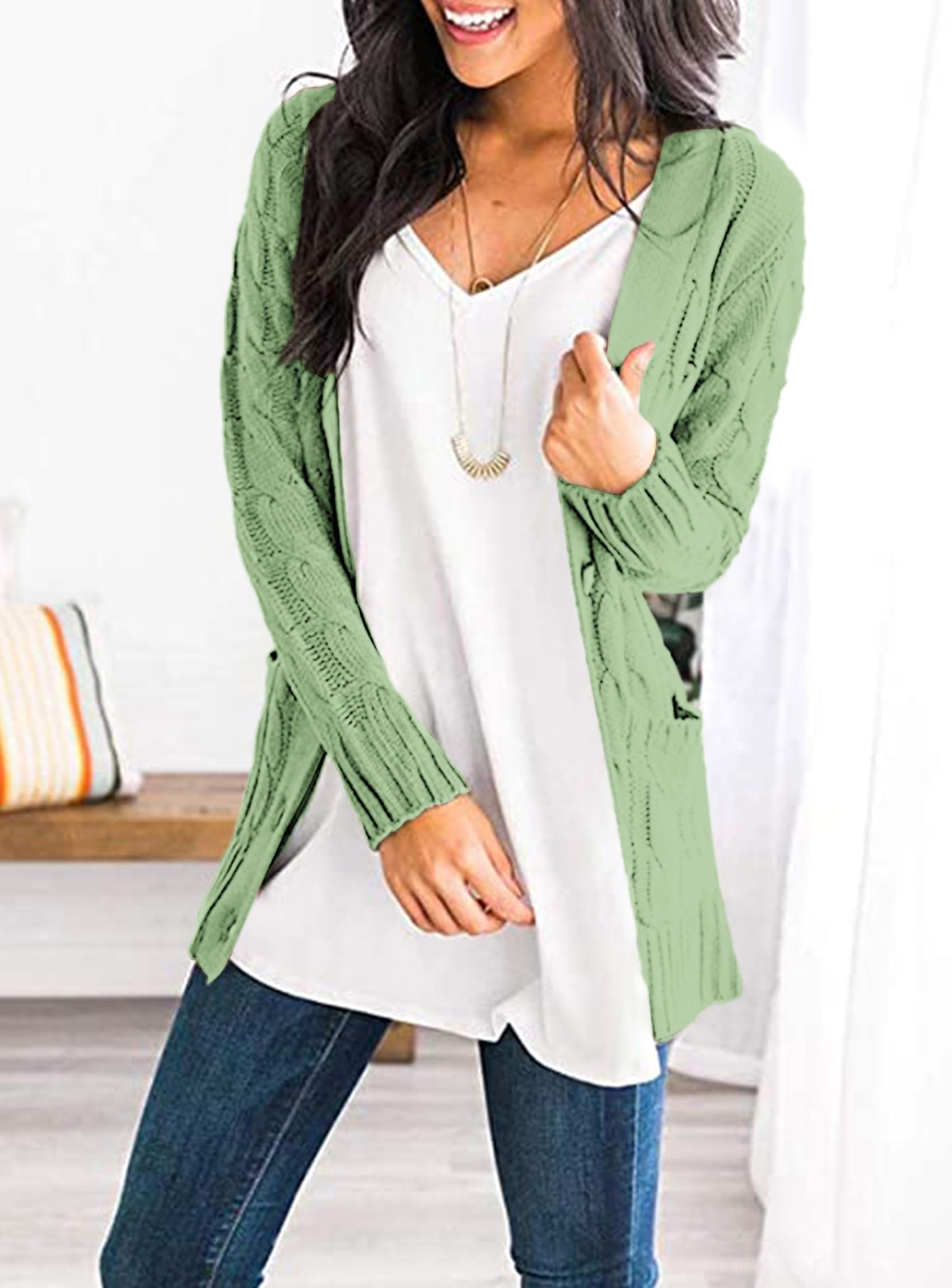 Women Chunky Cable Knit Cardigan Sweaters Fall Fashion Clothes