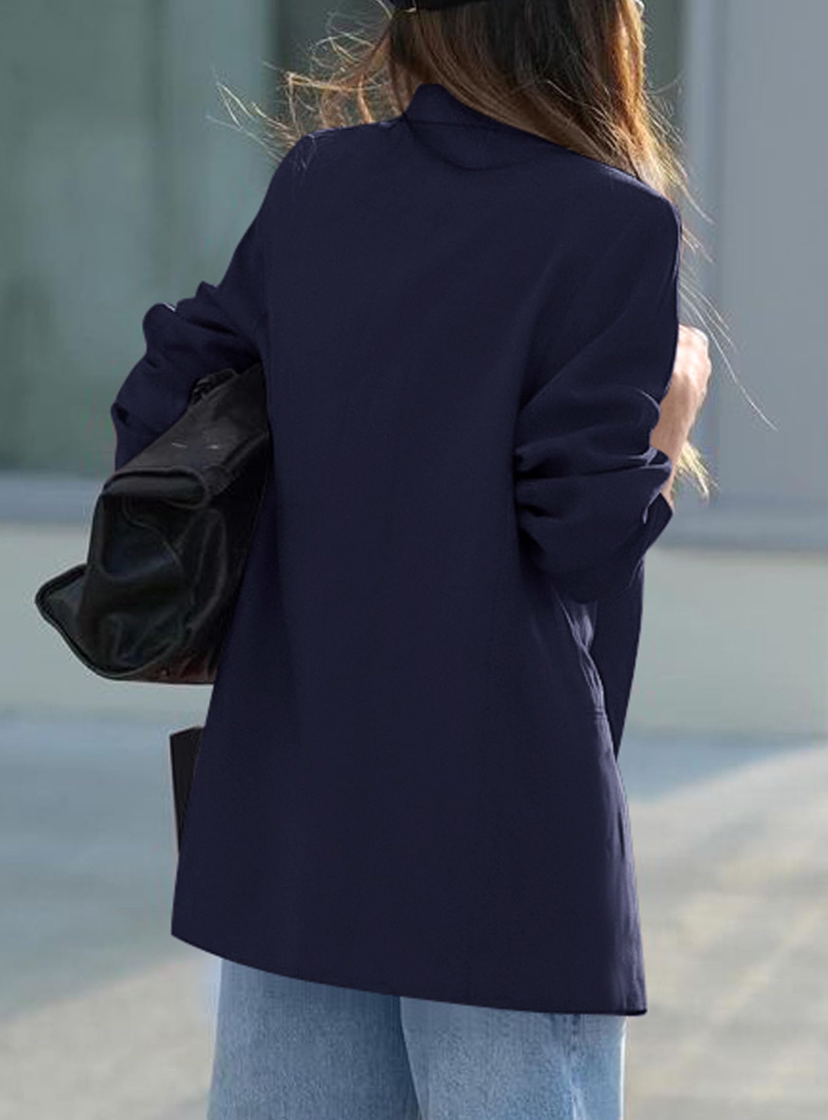 Women's Fall Business Casual Oversized Blazers(Navy Blue,S)