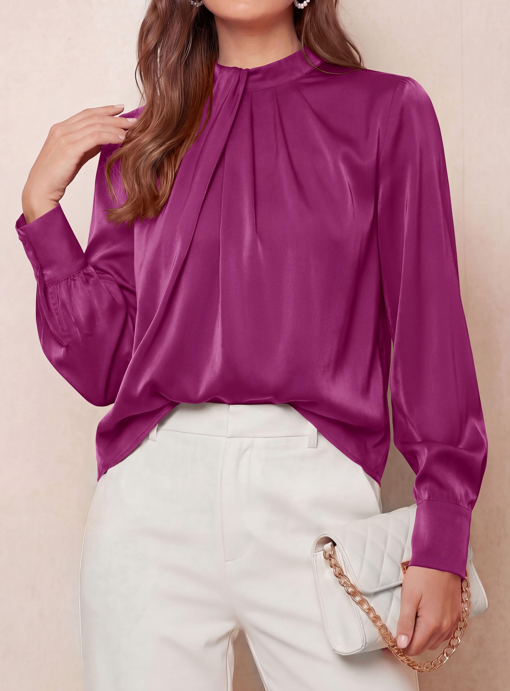 Satin Blouses for Women Dressy Casual Long Sleeve Shirts