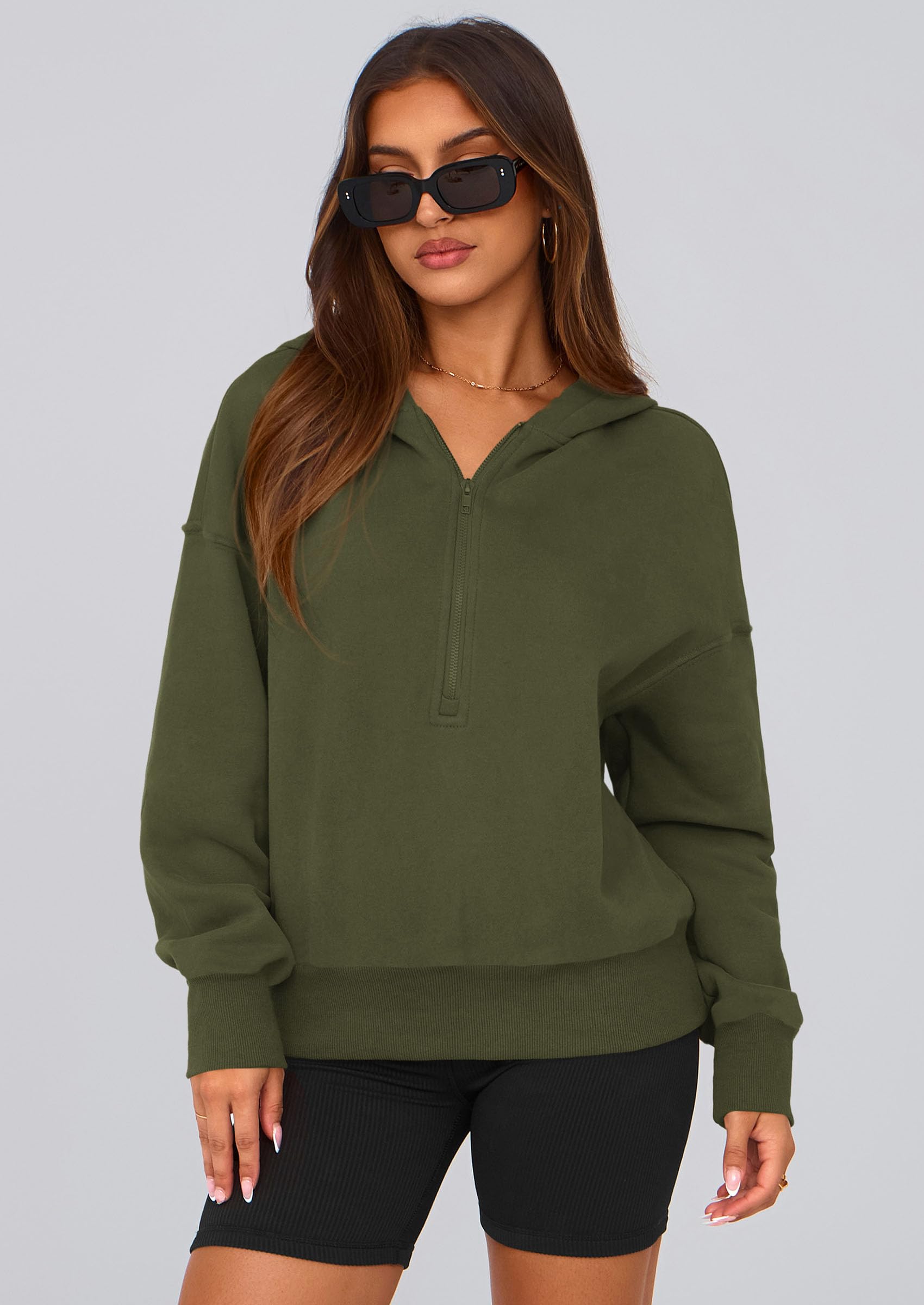 Women's Fall Half Zip Cropped Hoodie Sweatshirt