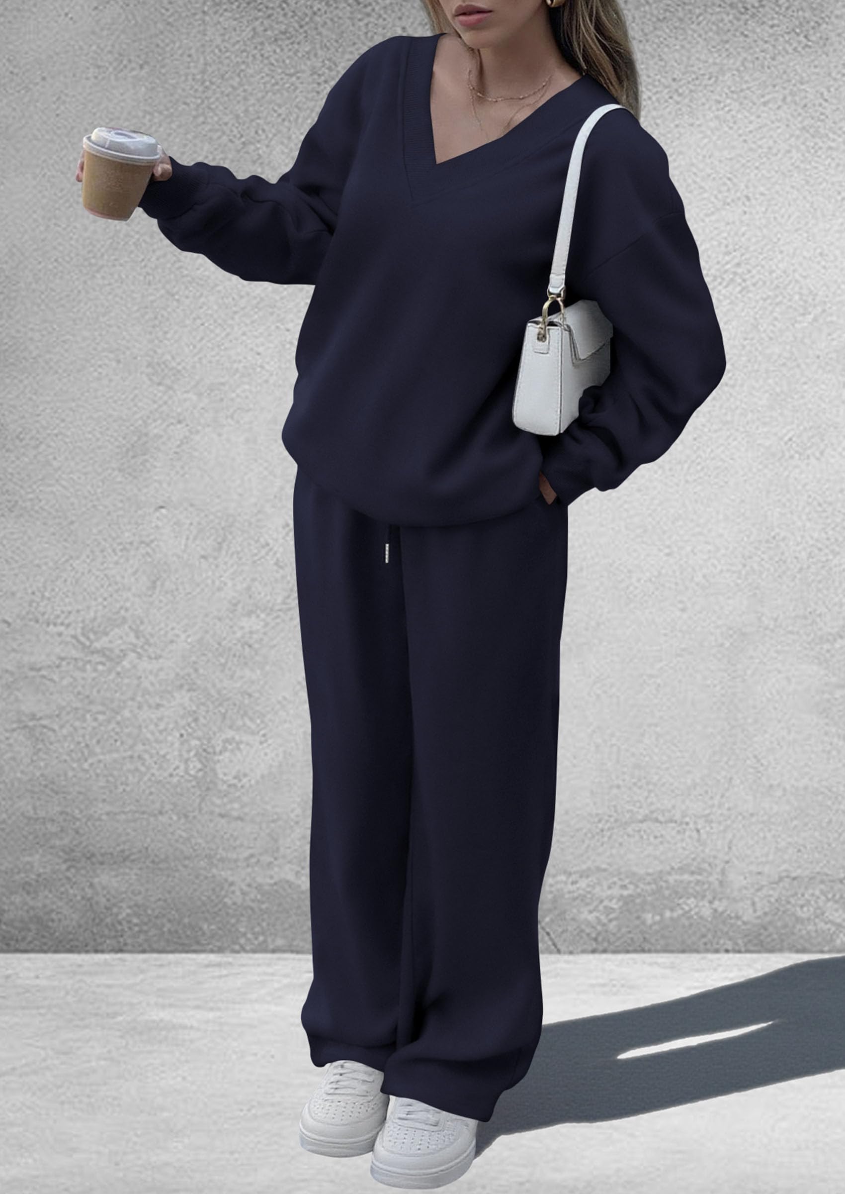 Womens 2 Piece Outfits Fall Sweatsuits,Navy Blue,S