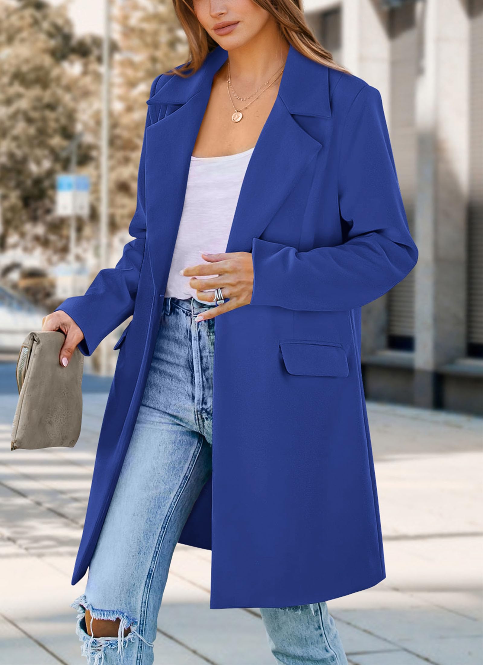 Women's Business Casual Long Blazer Jackets(Royal Blue,S)