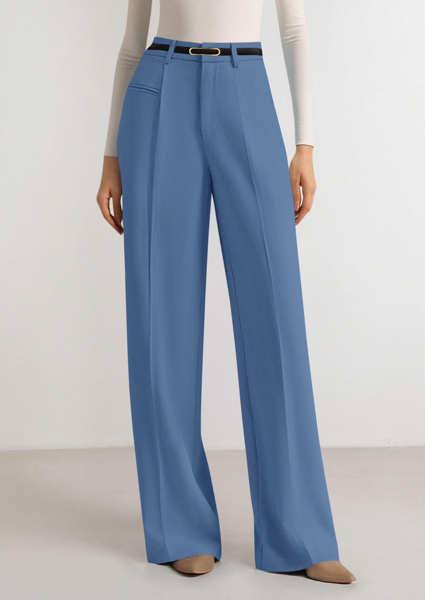 Women's Tailored Wide Leg Work Dress Pants,Grey Blue,S